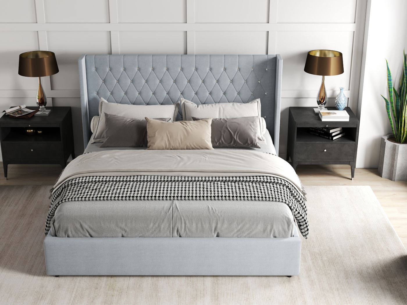 Pat dormitor dumonde, tapitat gri, Venice 160x200 cm, somiera rabatabila inclusa, spatiu depozitare WLS