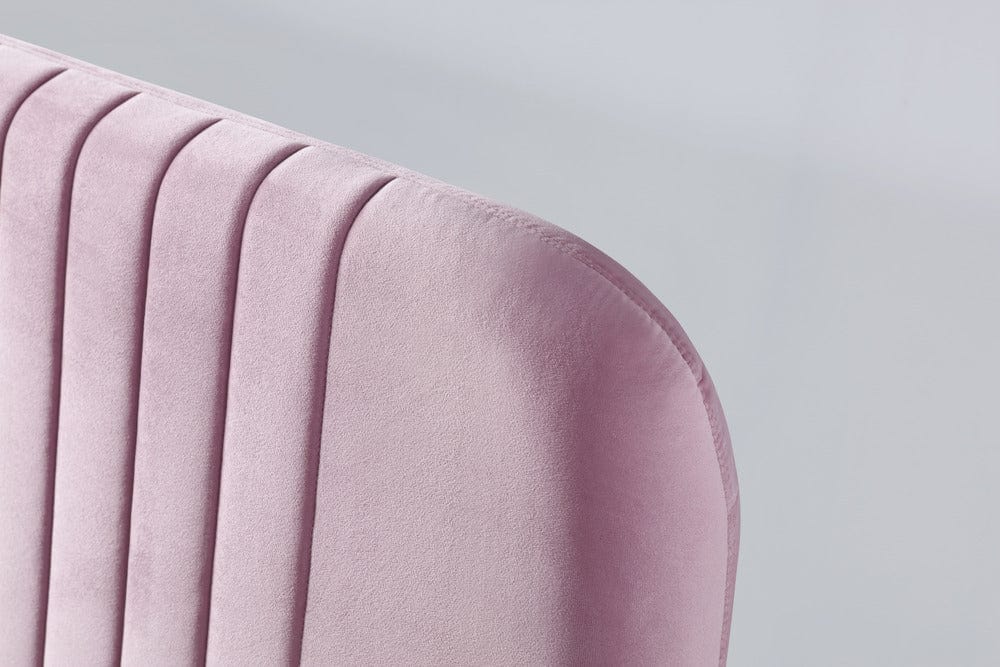 Pat dormitor dumonde, tapitat roz, Orlando 180x200 cm, lada depozitare, somiera rabatabila inclusa CRNB