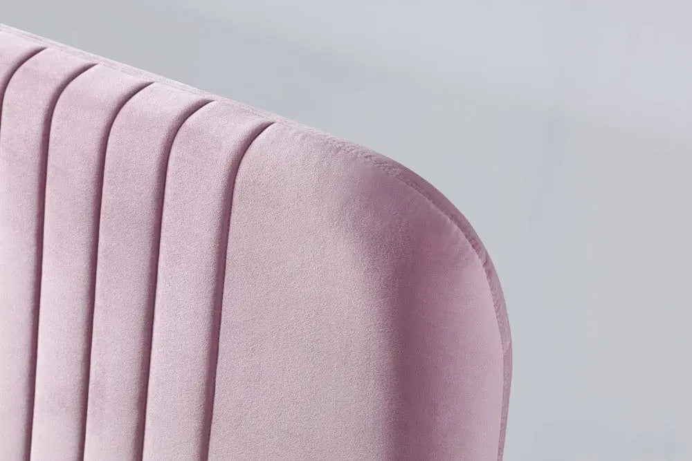 Pat dormitor dumonde, tapitat roz, Orlando 180x200 cm, lada depozitare, somiera rabatabila inclusa CRNB