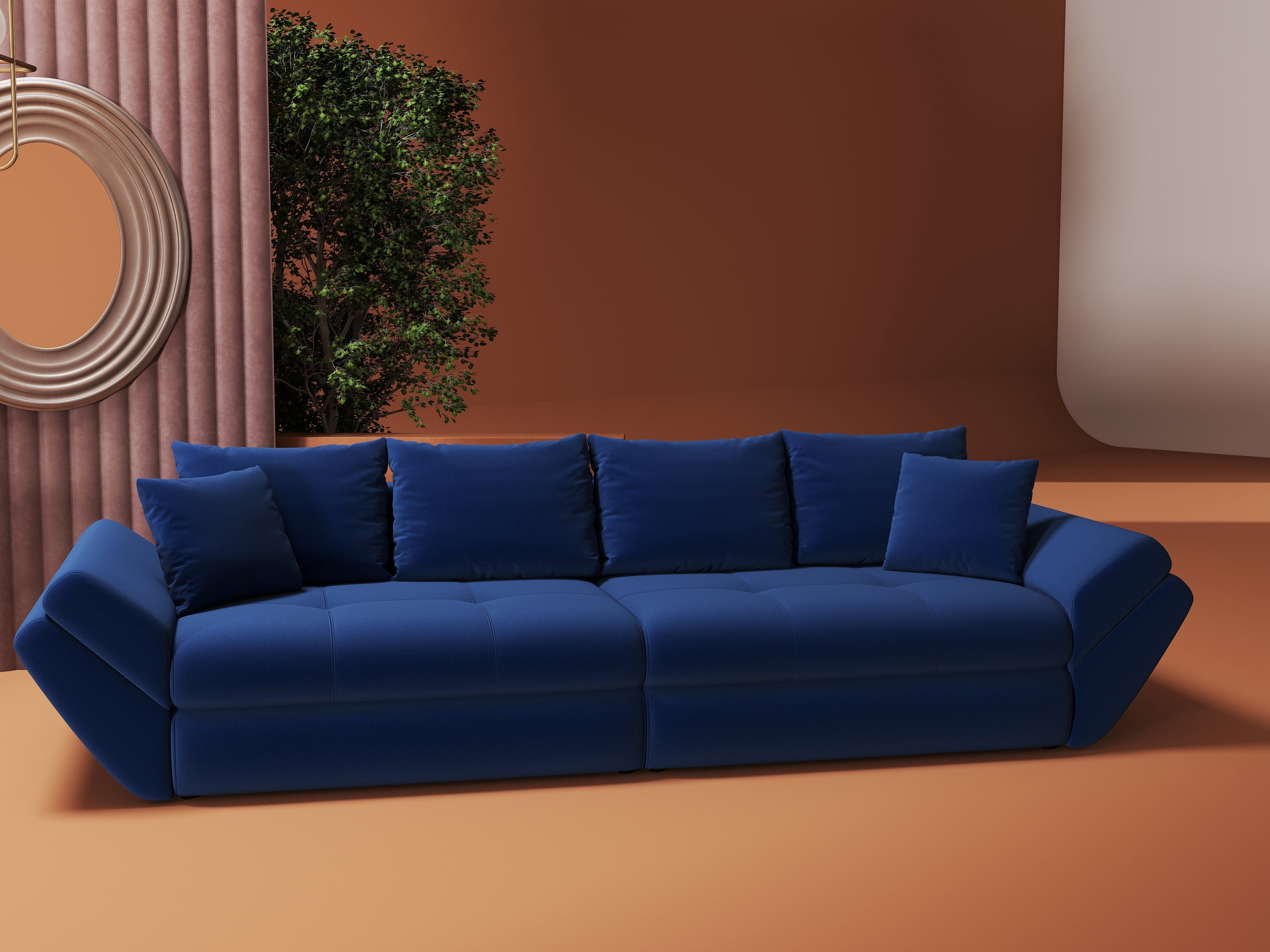 Canapea extensibilă dumonde cu ladă de depozitare si sezut confortabil din spuma HR, Loana Royal Albastru 300x100 cm Fabrica