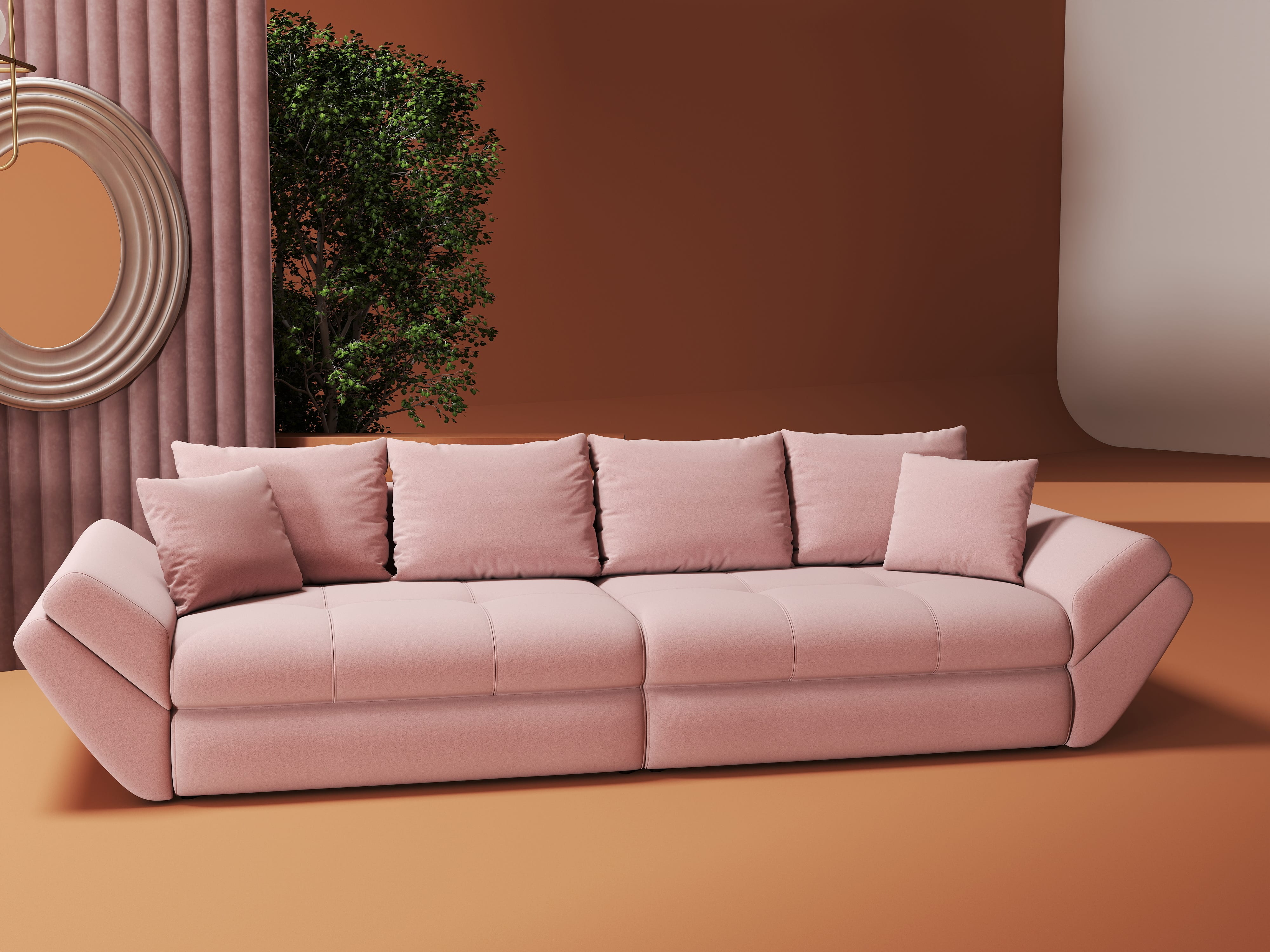 Canapea extensibilă dumonde cu ladă de depozitare si sezut confortabil din spuma HR, Loana Royal Roz 300x100 cm Fabrica