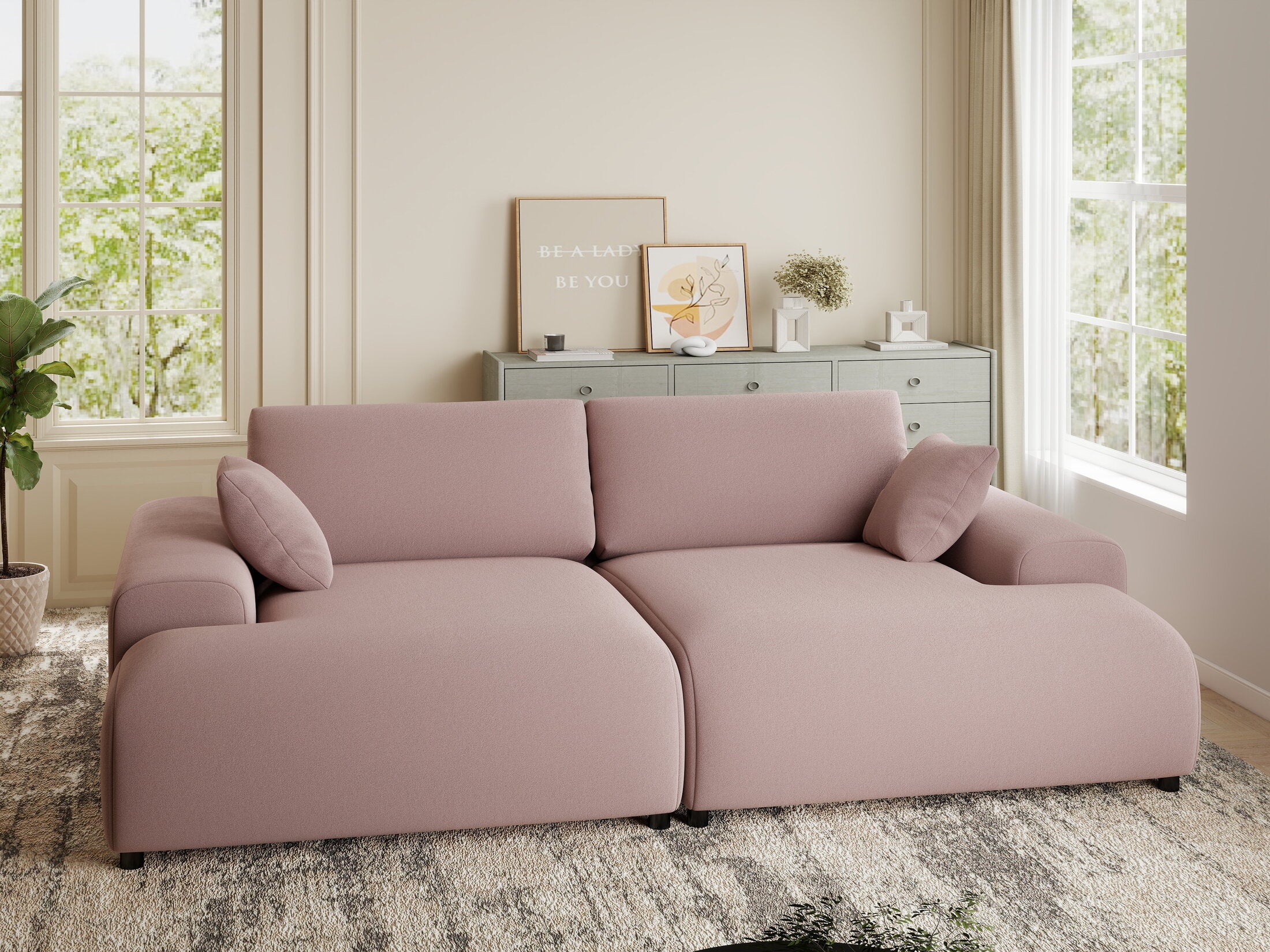 Canapea dumonde cu sezut confortabil din spuma HR, Hudson Royal Roz 237x144 cm