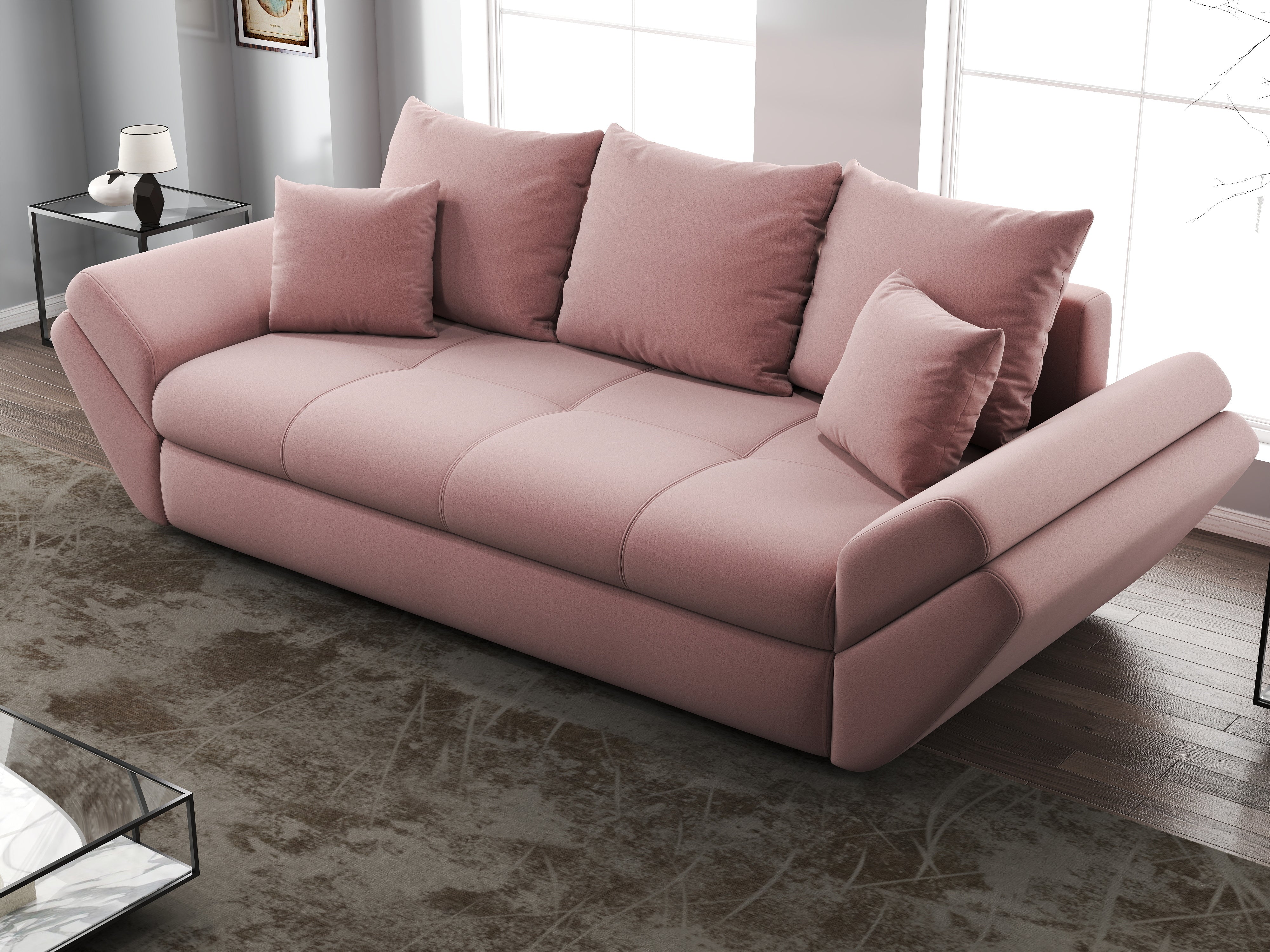 Canapea extensibilă dumonde cu ladă de depozitare si sezut confortabil din spuma HR, Loana Royal Pink 250x100 cm Fabrica
