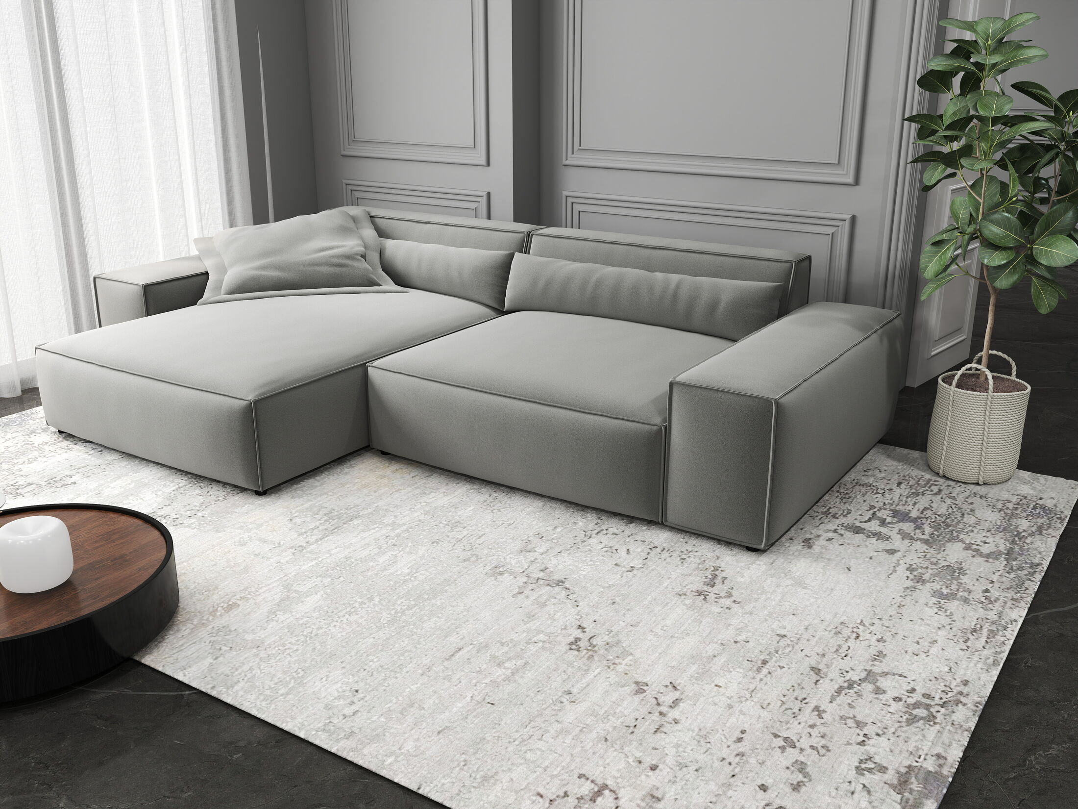 Colțar dumonde cu șezut confortabil din spumă HR, Marvelo Royal Gri 264x175 cm