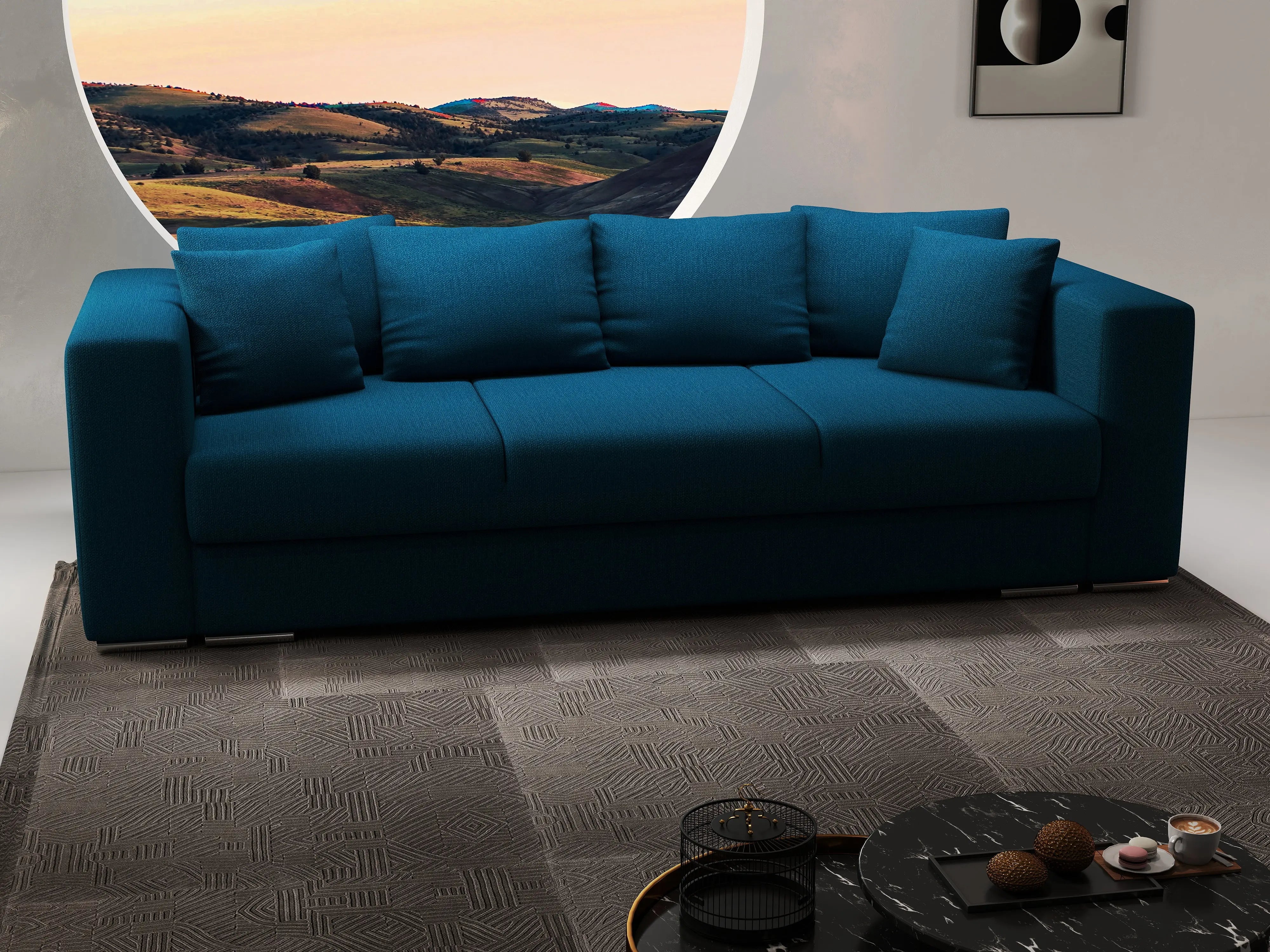 Canapea extensibilă dumonde cu ladă de depozitare si sezut confortabil din spuma HR, Gloria Green Petrol Lux 240x100 cm Fabrica