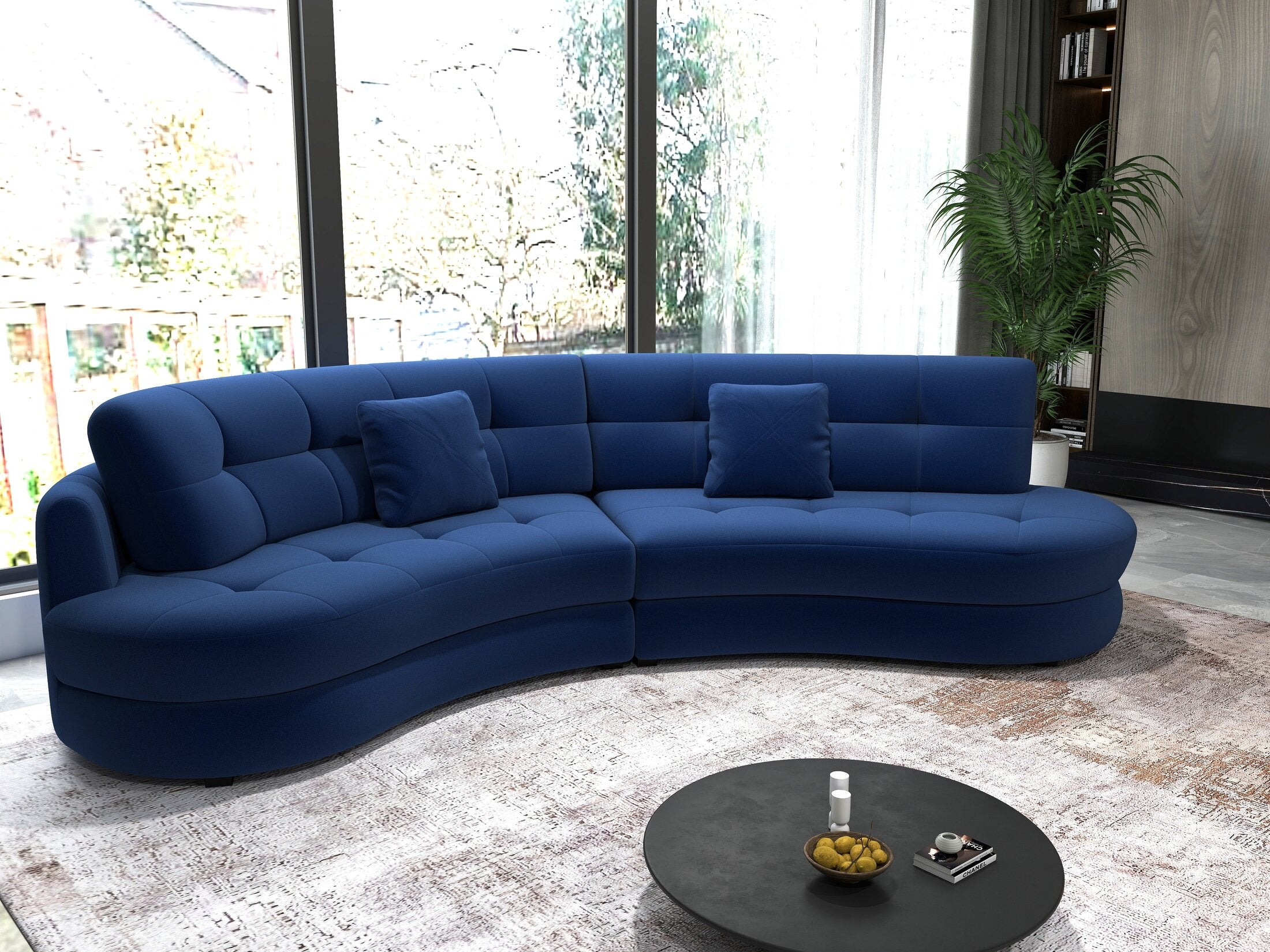 Canapea semirotunda dumonde cu șezut confortabil din spumă HR, Roma Royal Albastru Navy 300x160 cm