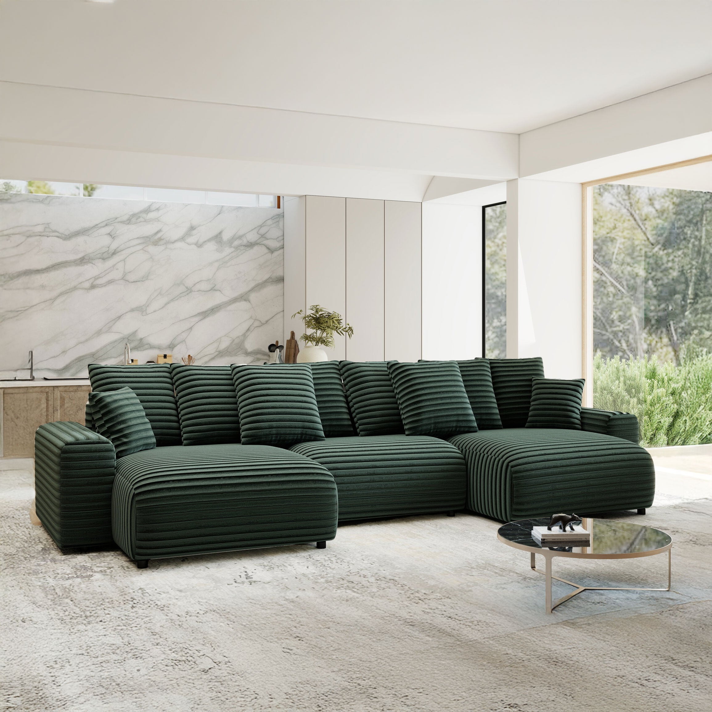 Colțar extensibil dumonde cu ladă de depozitare si sezut confortabil din spuma HR, Luma U Ambience Verde 336x140 cm