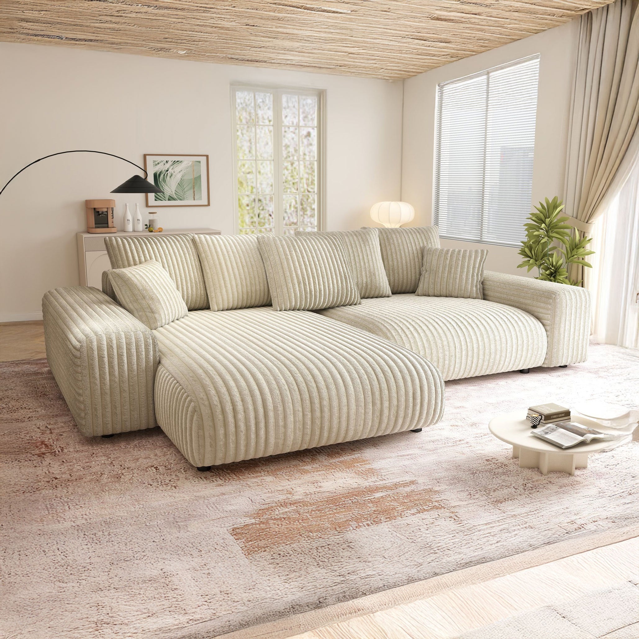 Colțar dumonde fix cu șezut confortabil din spumă High-Density, Luma Small Tilia bej 239x140 cm
