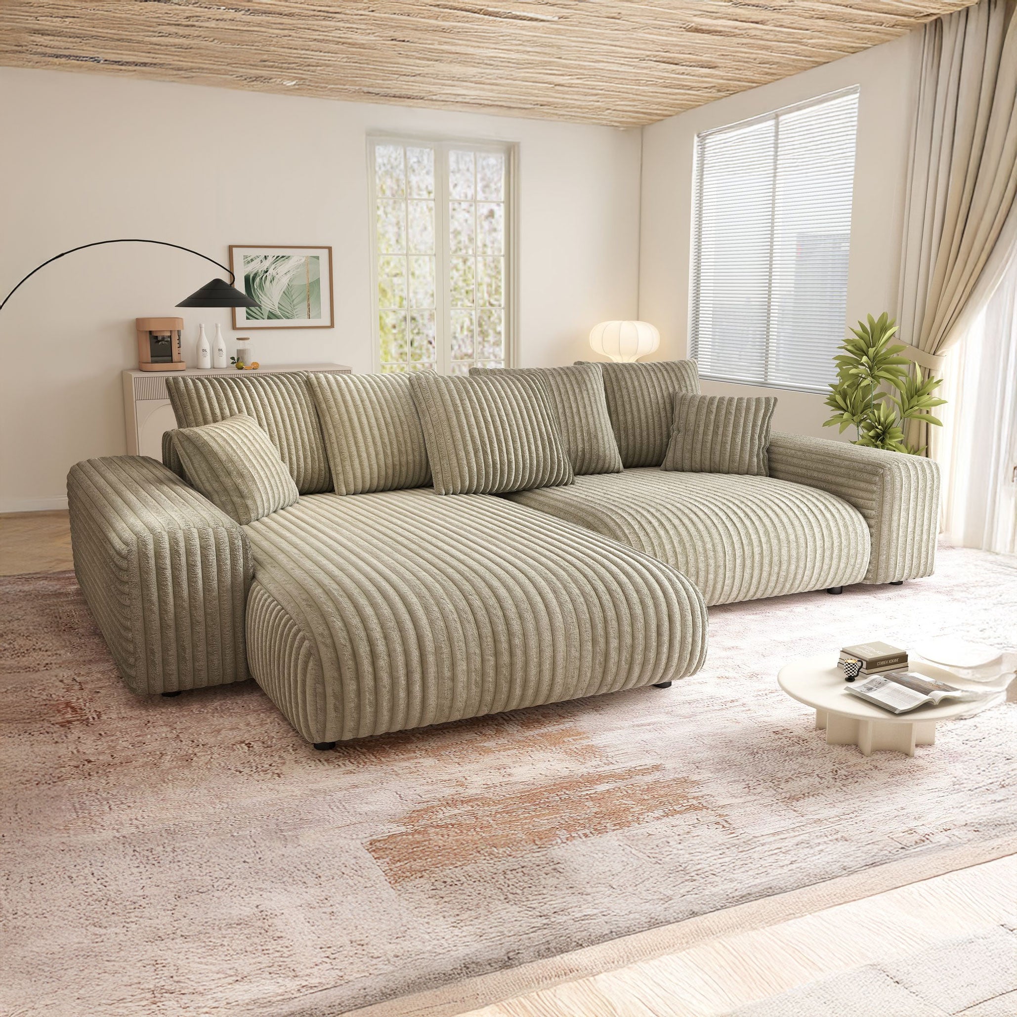 Colțar dumonde fix cu șezut confortabil din spumă High-Density, Luma Small Tilia bej 239x140 cm