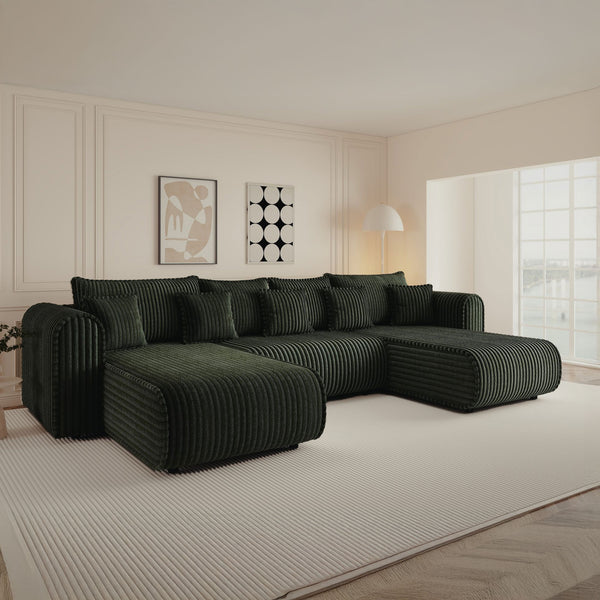 Colțar extensibil dumonde în formă de U cu ladă de depozitare Monaco U Tilia Verde 390x190 cm