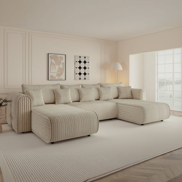 Colțar extensibil dumonde în formă de U cu ladă de depozitare Monaco U Tilia Bej 390x190 cm