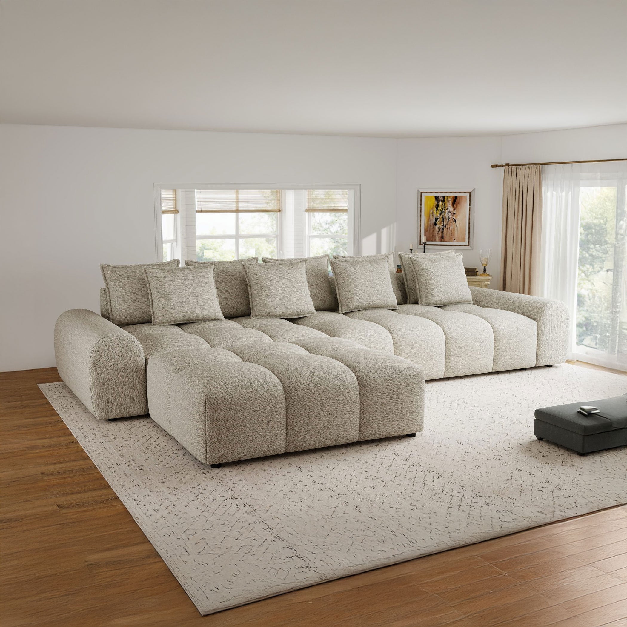 Colțar dumonde fix cu șezut confortabil din spumă High-Density, Albane bej 306x180 cm
