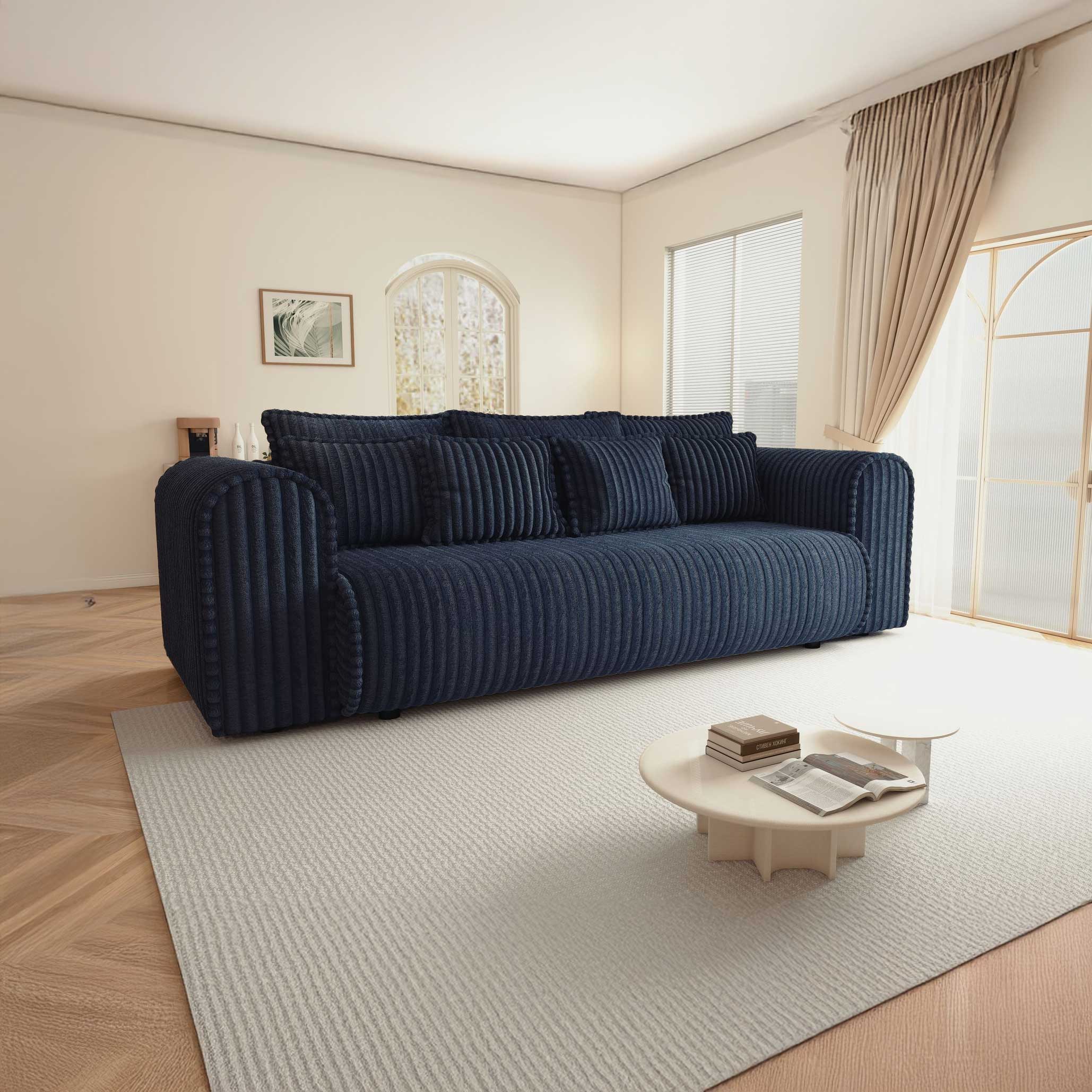 Canapea extensibilă dumonde cu ladă de depozitare si sezut confortabil din spuma high-density, Monaco Mica Tilia Albastru 240x100 cm