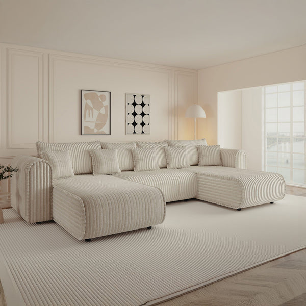 Colțar extensibil dumonde în formă de U cu ladă de depozitare Monaco U Tilia Crem 390x190 cm