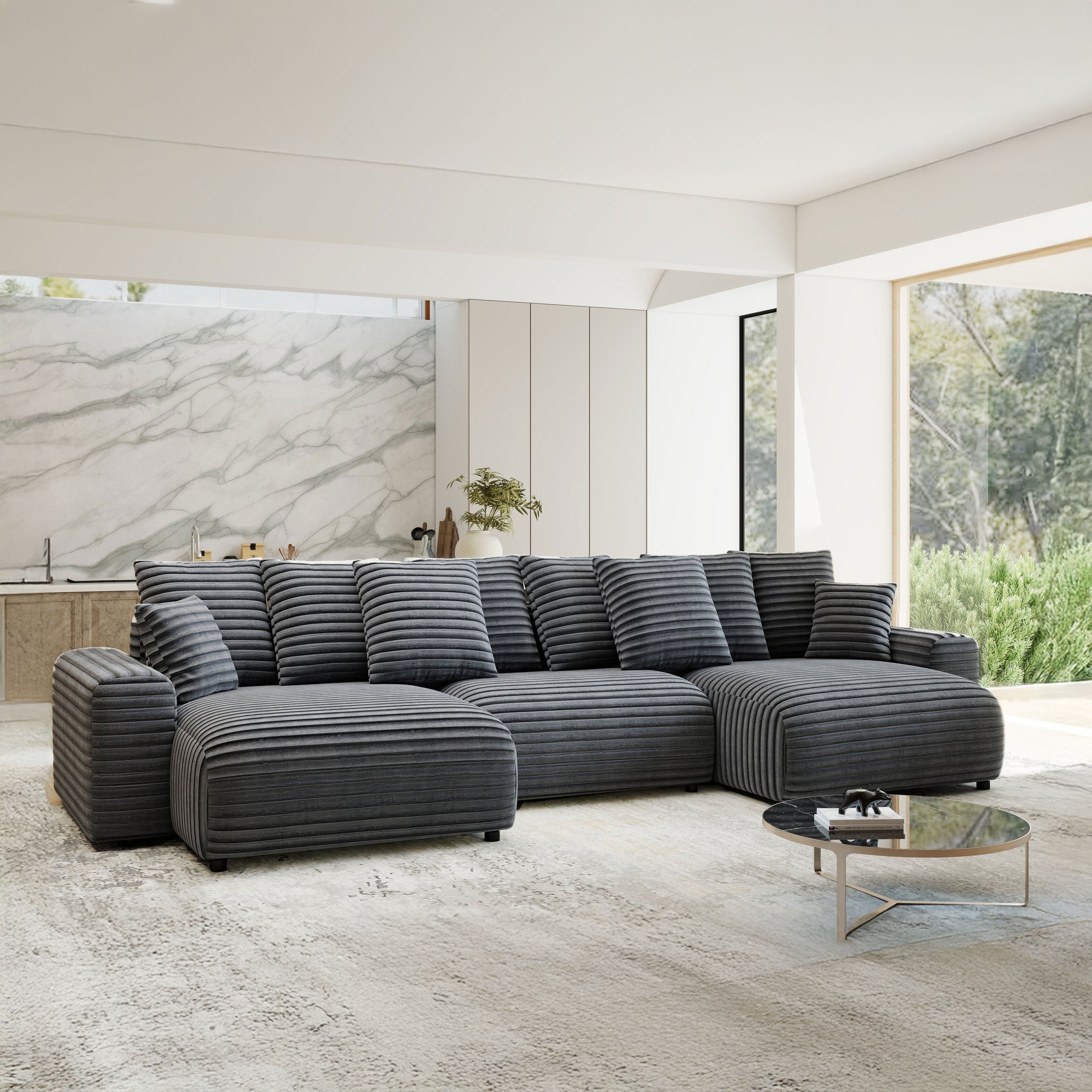 Colțar extensibil dumonde cu ladă de depozitare si sezut confortabil din spuma HR, Luma U Ambience Gri 336x140 cm