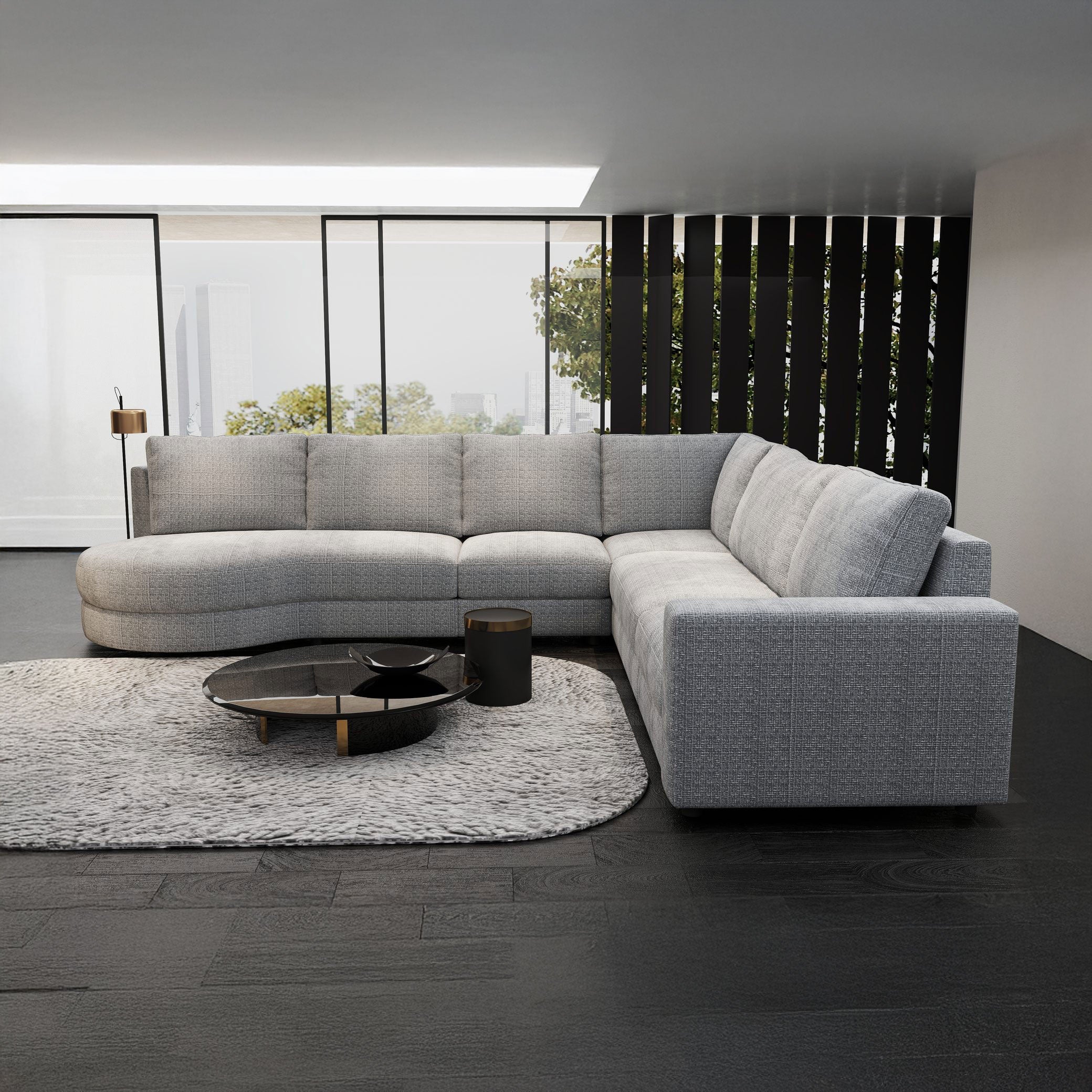 Colțar dumonde fix cu șezut confortabil din spumă High-Density, Mystic gri albastrui 334x288 cm