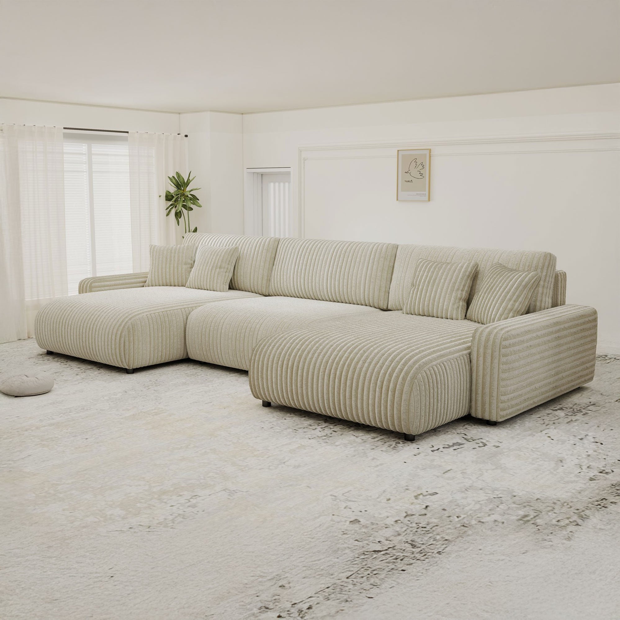 Colțar dumonde fix cu șezut confortabil din spumă High-Density, Sara Tilia bej 332x170 cm