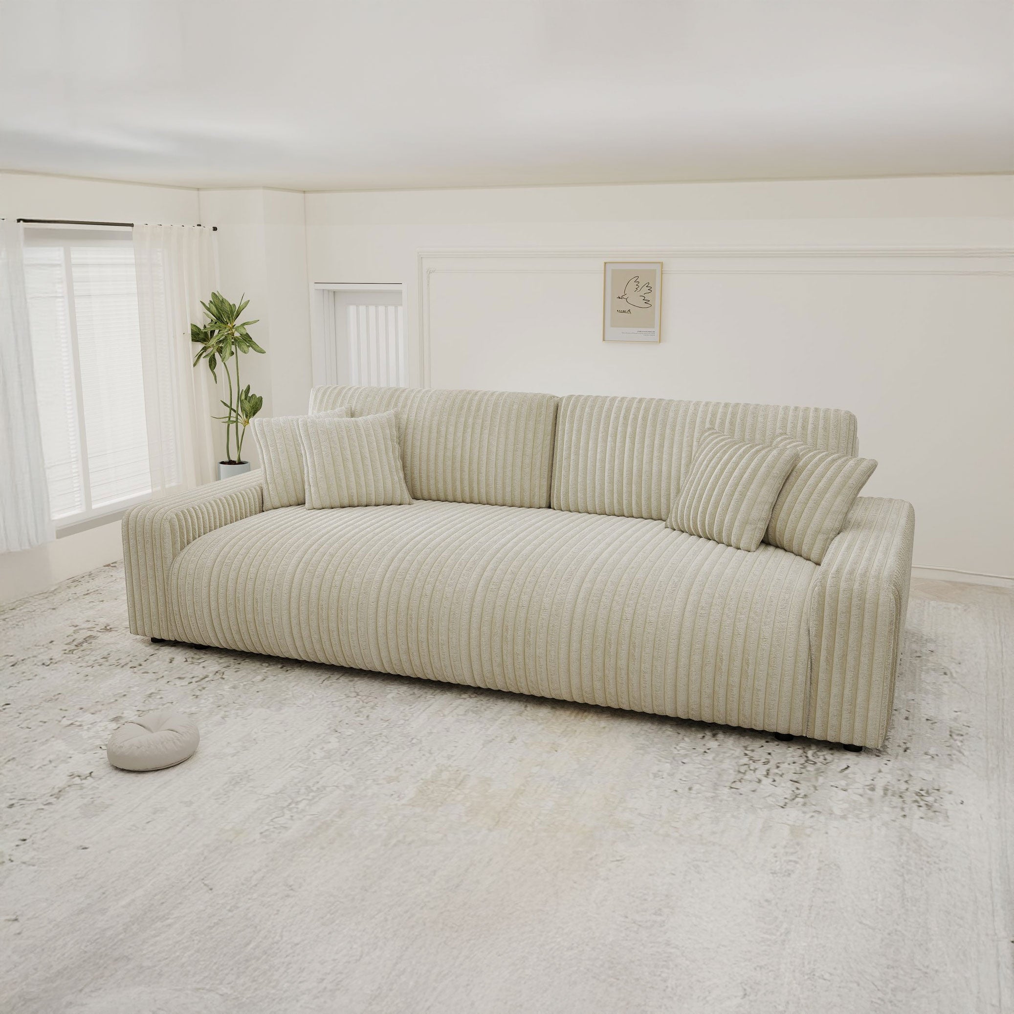 Canapea dumonde fixă cu șezut confortabil din spumă High-Density, Sara Tilia bej 234x122 cm