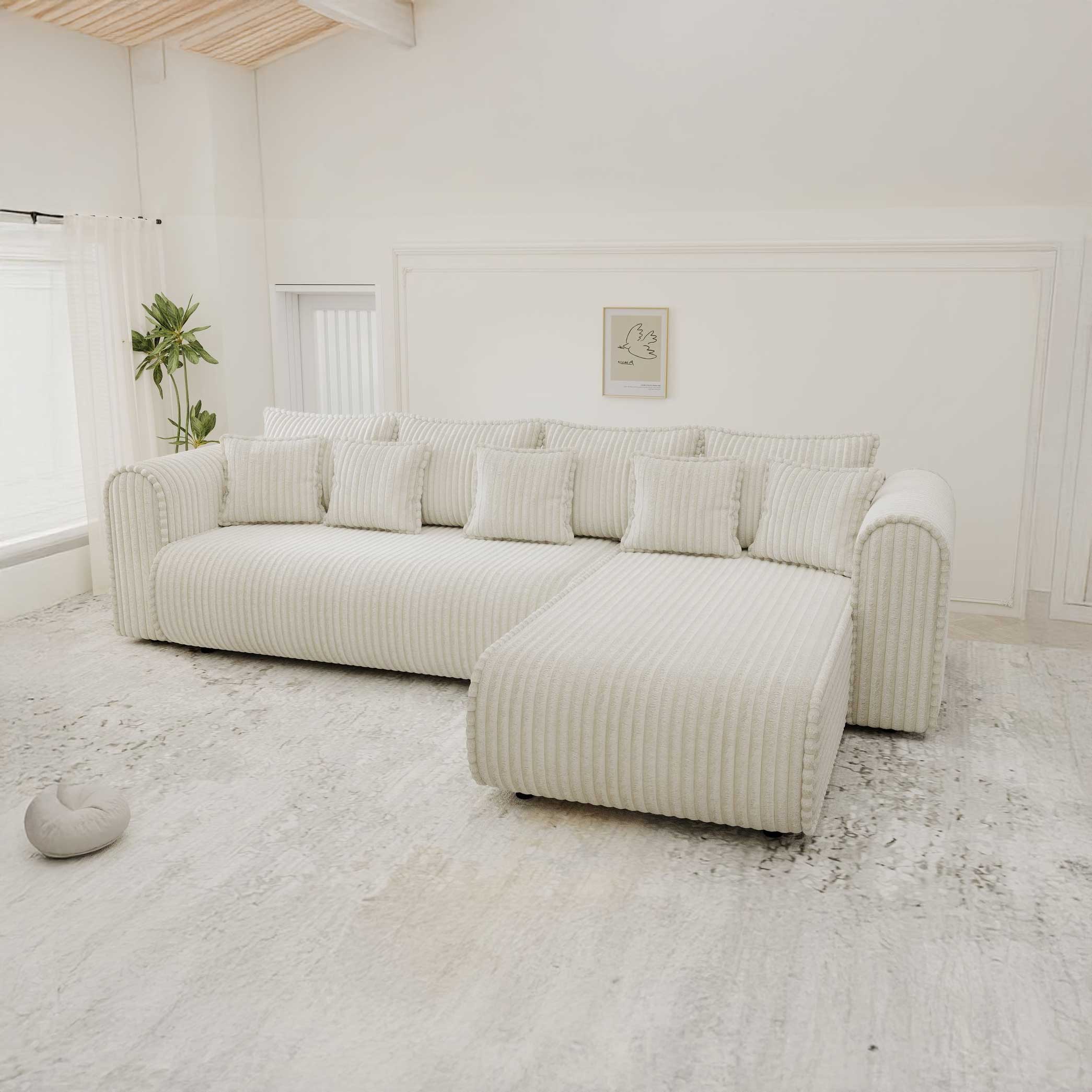 Colțar extensibil dumonde cu ladă de depozitare si sezut confortabil din spuma high-density, Monaco XL Tilia Crem II 340x185 cm