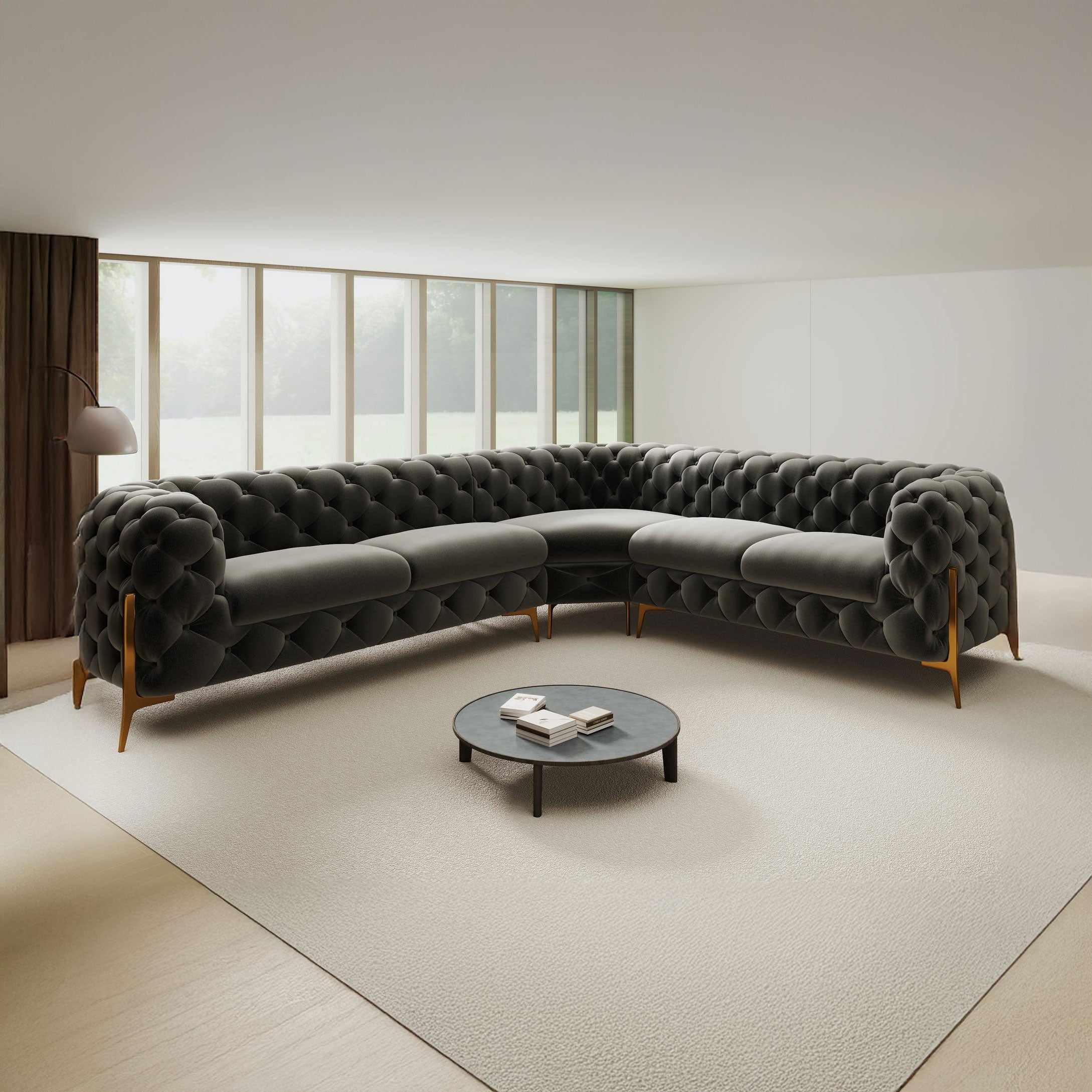 Colțar dumonde fix cu șezut confortabil din spumă High-Density, Chelsea gri 264x264 cm