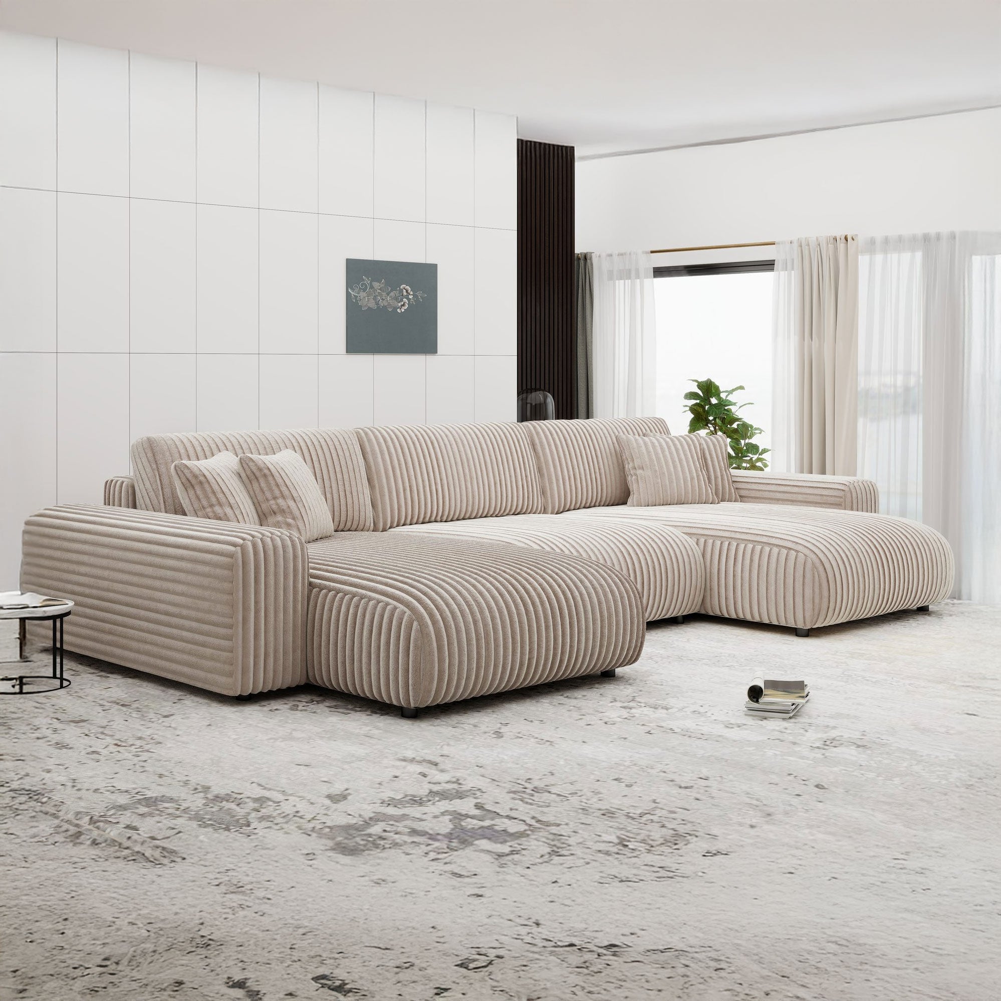 Colțar dumonde fix cu șezut confortabil din spumă High-Density, Sarina Vito bej 350x168 cm