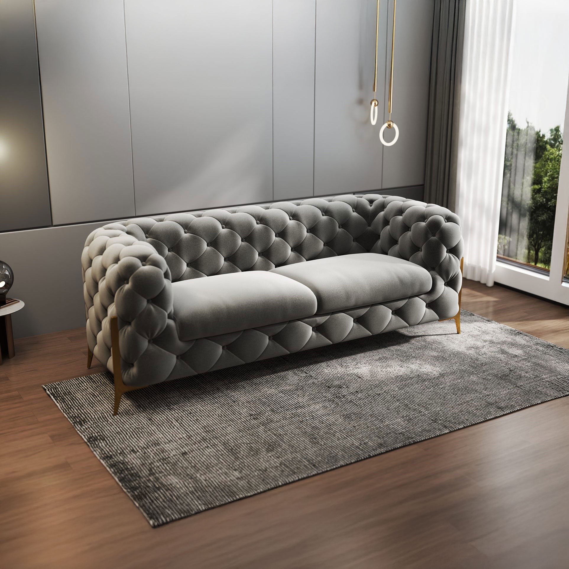 Canapea dumonde fixă cu șezut confortabil din spumă High-Density, Chelsea gri 185x100 cm
