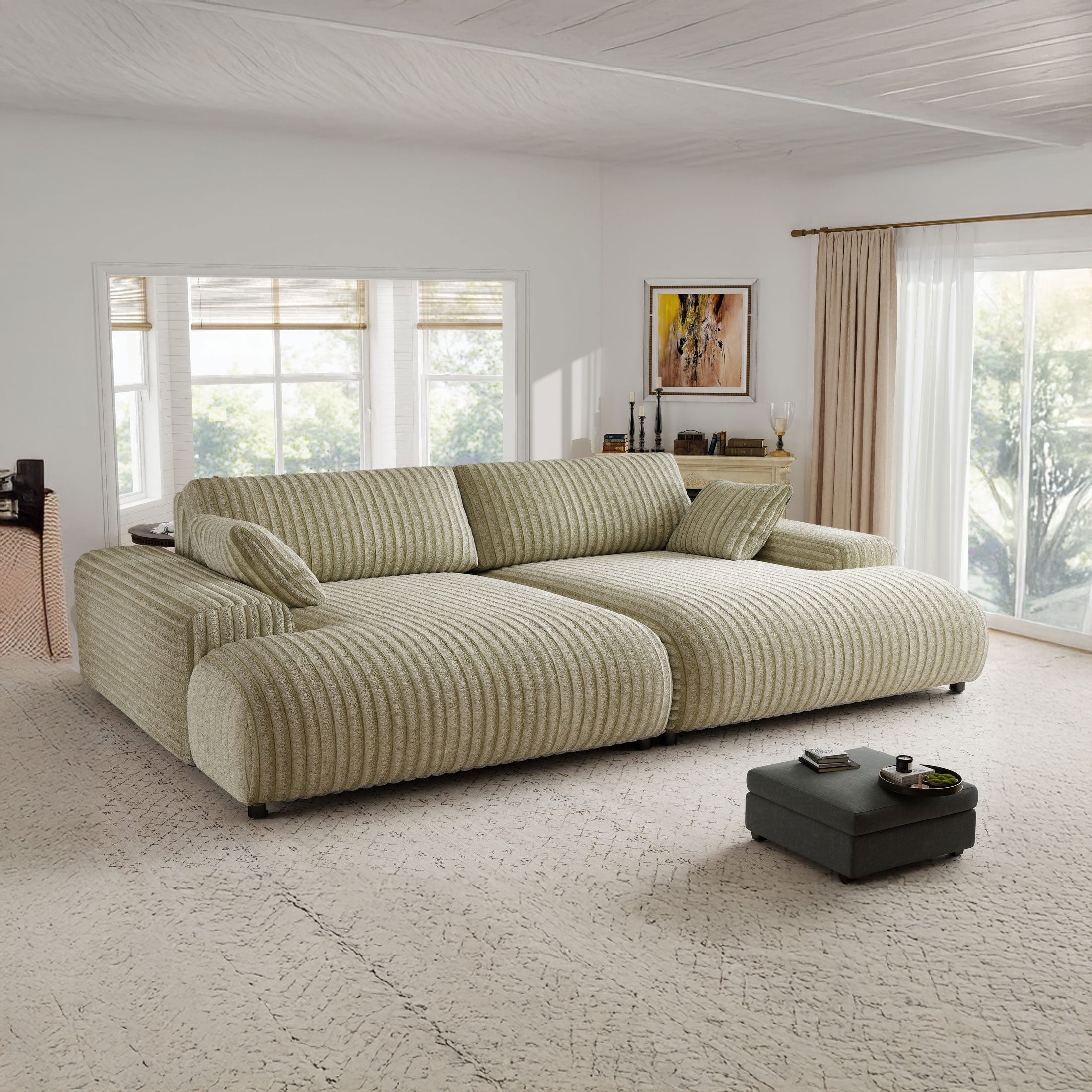 Canapea dumonde fixă cu șezut confortabil din spumă High-Density, Hudson Vito bej 237x144 cm