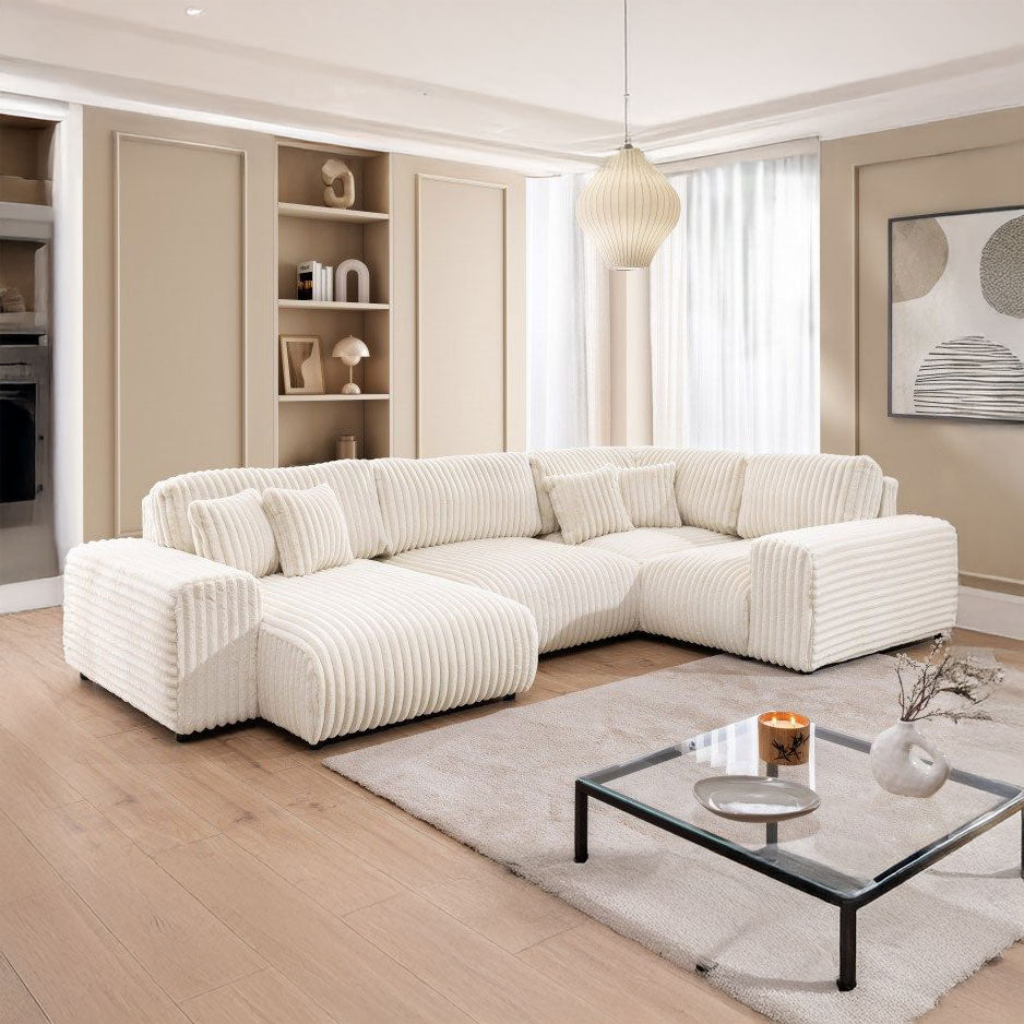 Colțar dumonde fix cu șezut confortabil din spumă High-Density, Justin Tilia alb 316x194 cm