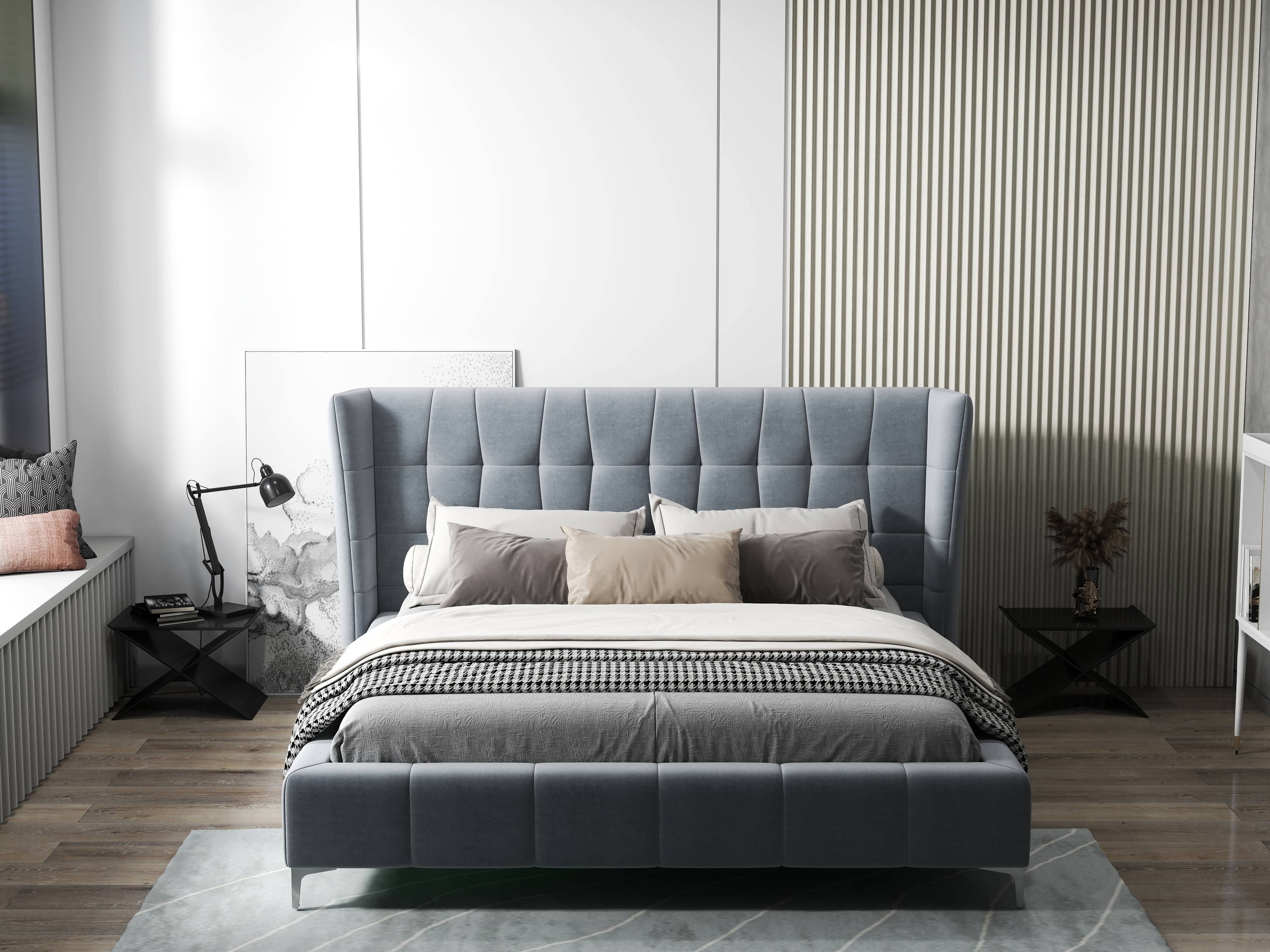 Pat dormitor dumonde, tapitat gri, Bellagio 160x200 cm, somiera fixa inclusa WLS