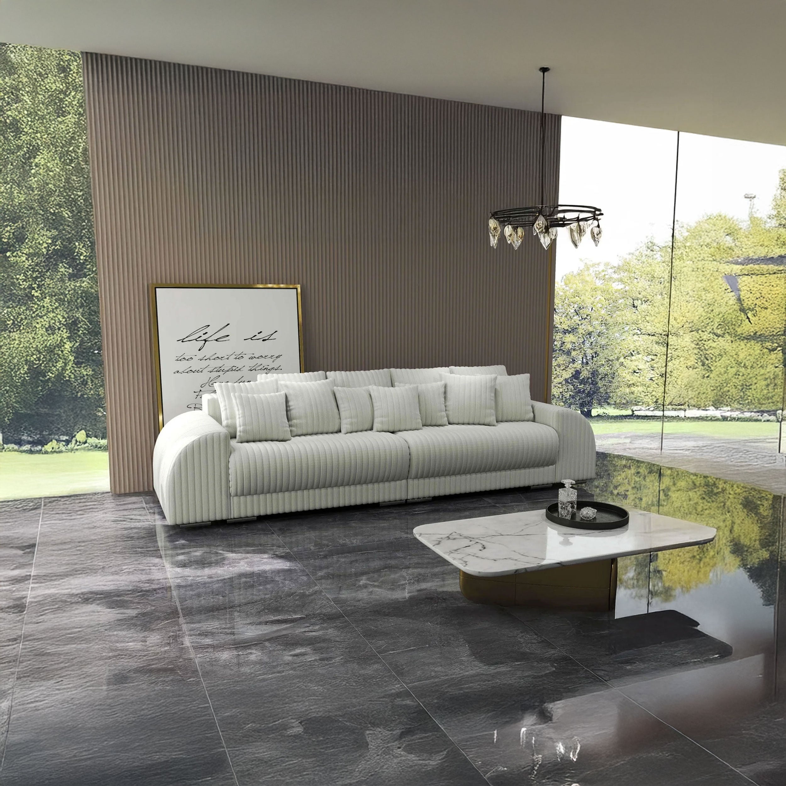 Canapea extensibilă dumonde cu 2 lăzi de depozitare si sezut confortabil din spuma HR, Verona Ambiance Ivory 310x100 cm Fabrica