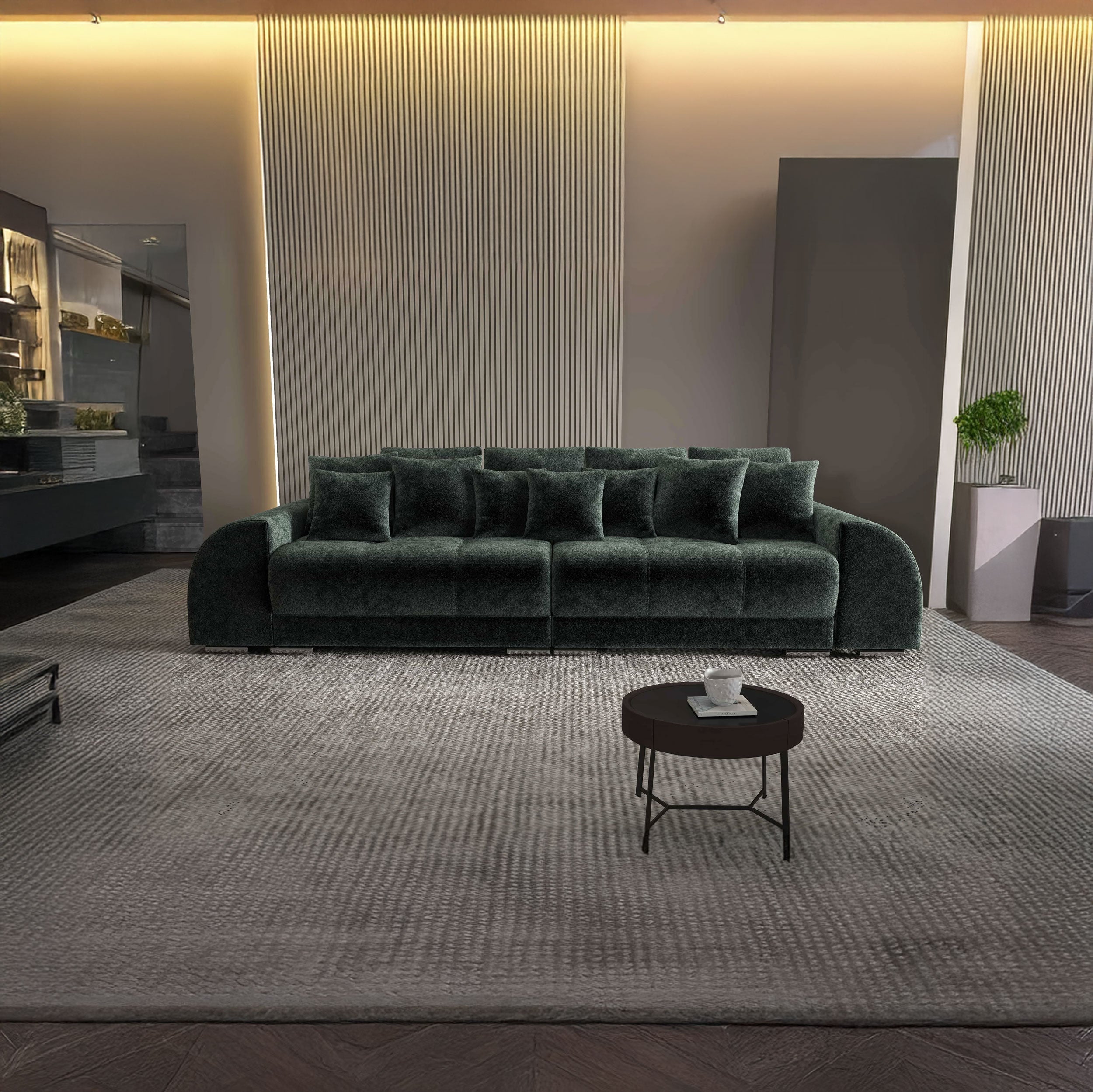 Canapea extensibilă dumonde cu 2 lăzi de depozitare si sezut confortabil din spuma HR, Verona Euphoria Green 310x100 cm Fabrica