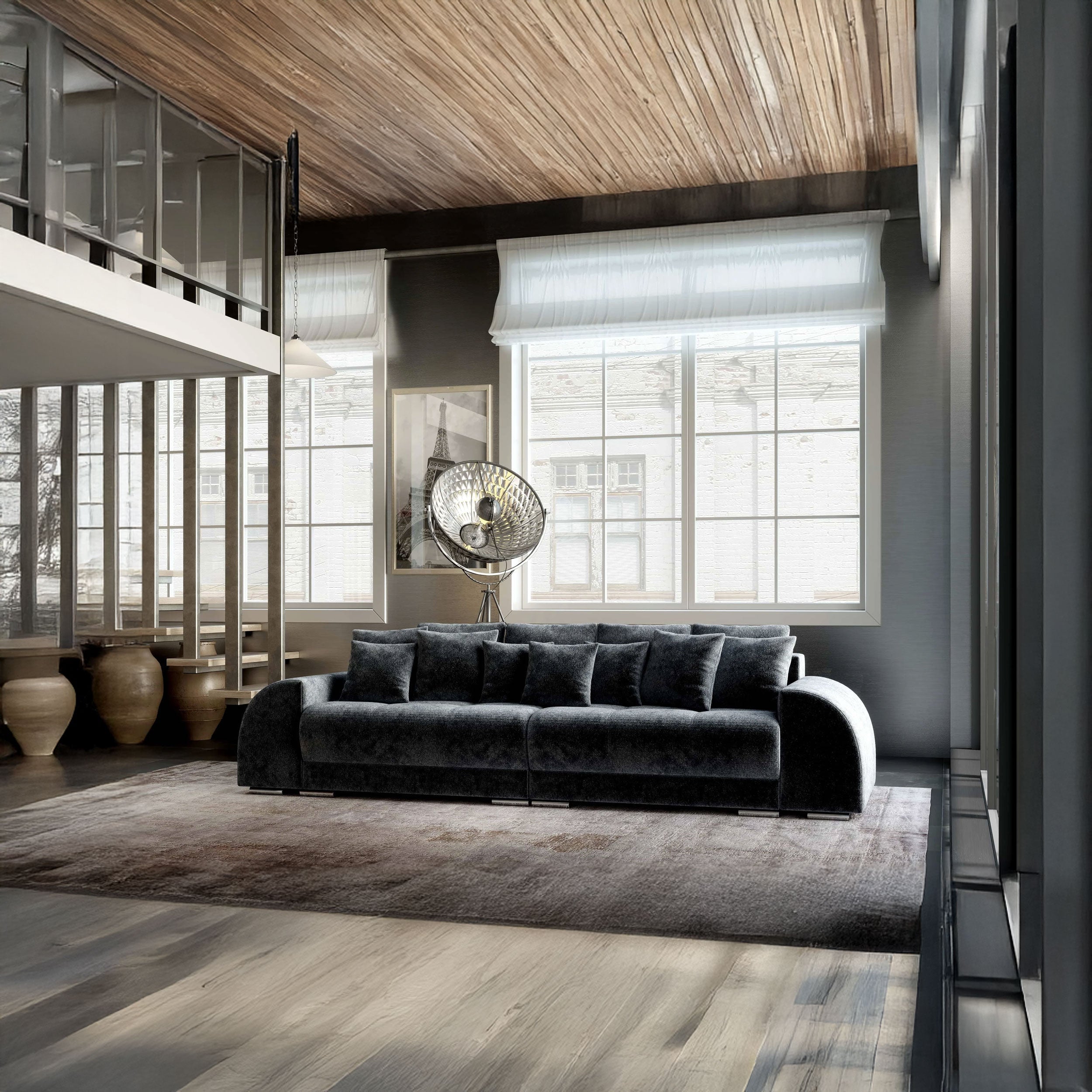 Canapea extensibilă dumonde cu 2 lăzi de depozitare si sezut confortabil din spuma HR, Verona Euphoria Grafit 310x100 cm Fabrica