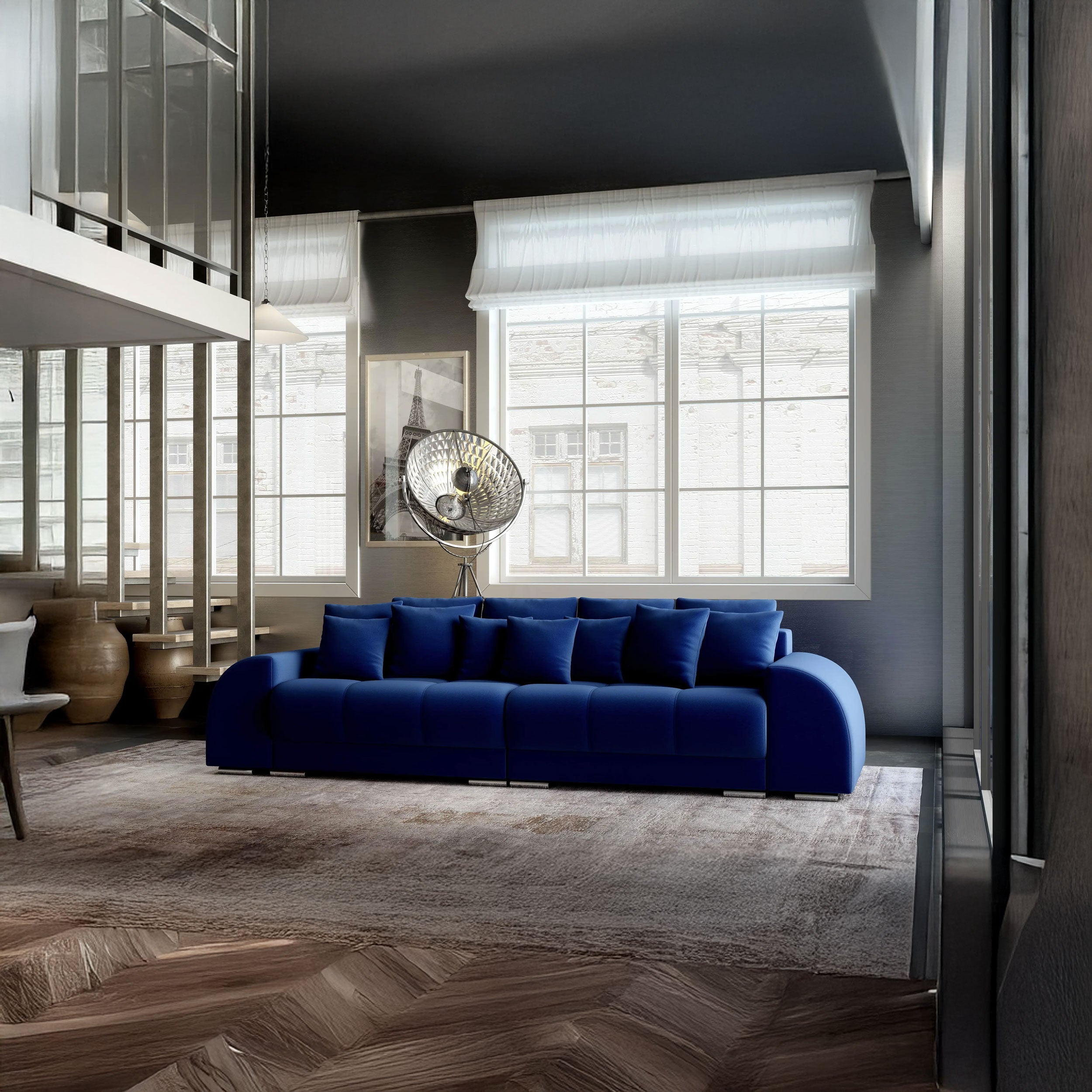 Canapea extensibilă dumonde cu 2 lăzi de depozitare si sezut confortabil din spuma HR, Verona Royal Blue 310x100 cm Fabrica