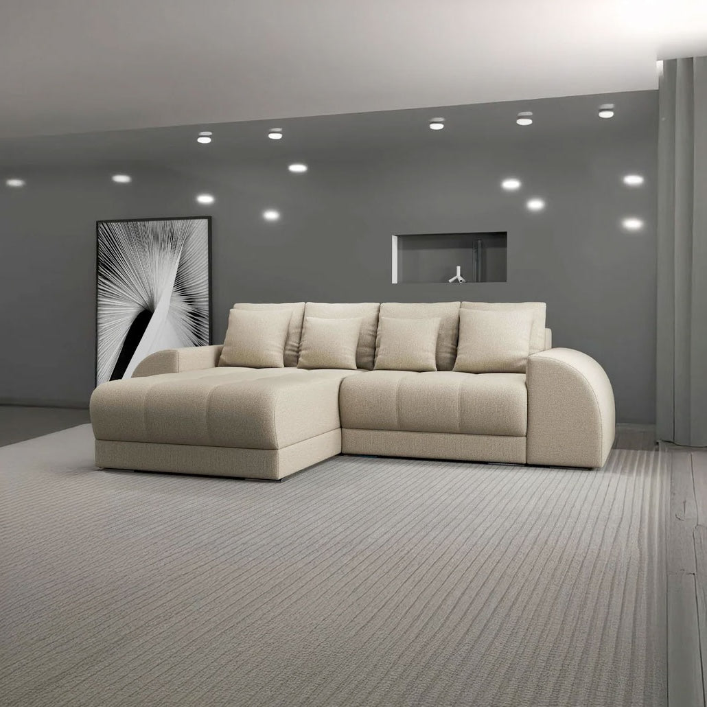 Colțar extensibil dumonde cu ladă de depozitare si sezut confortabil din spuma HR, Verona Enjoy Camel 290x185 cm Fabrica