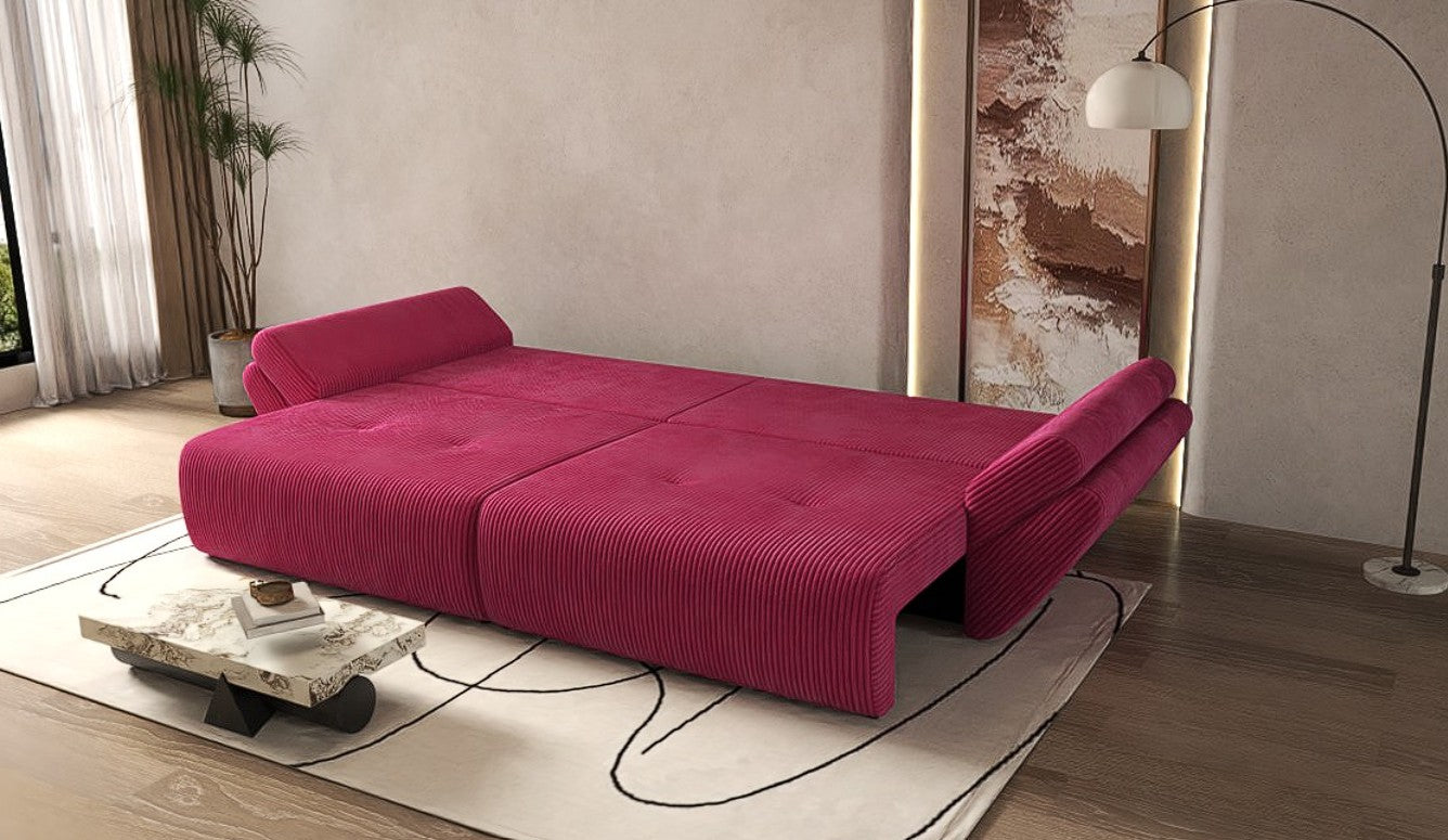 Canapea extensibilă dumonde cu ladă de depozitare si sezut confortabil din spuma HR, Berlin Zoom Red 300x100 cm Fabrica