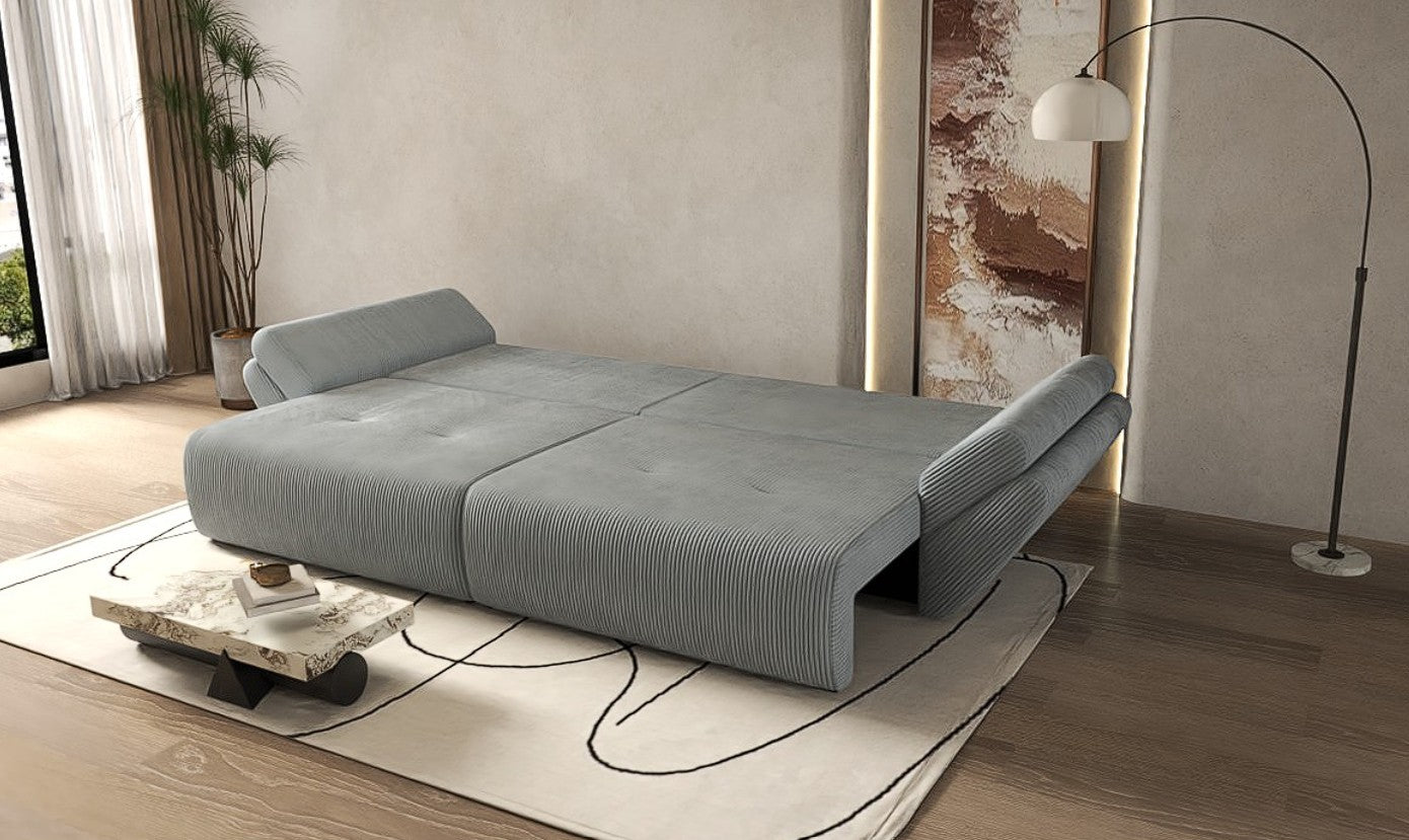 Canapea extensibilă dumonde cu ladă de depozitare si sezut confortabil din spuma HR, Berlin Zoom Gri 300x100 cm Fabrica