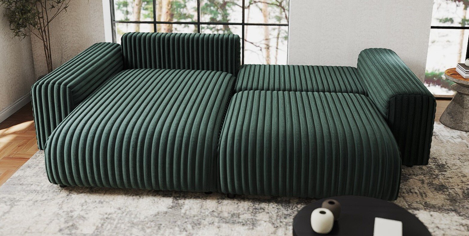 Colțar extensibil dumonde cu ladă de depozitare si sezut confortabil din spuma HR, Sarina Ambience Verde 255x168 cm