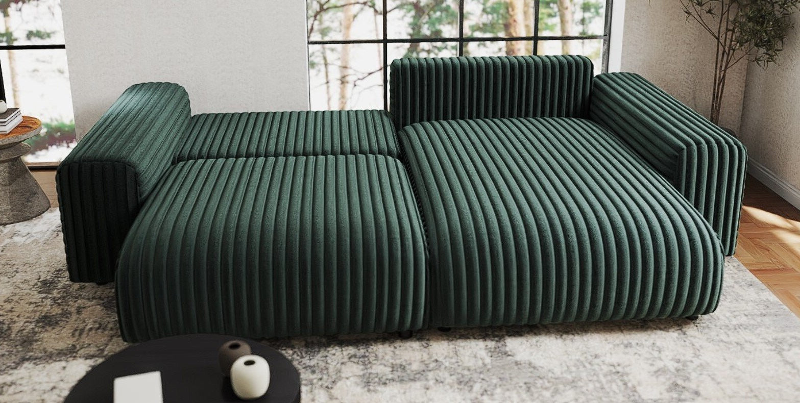 Colțar extensibil dumonde cu ladă de depozitare si sezut confortabil din spuma HR, Sarina Ambience Verde 255x168 cm II