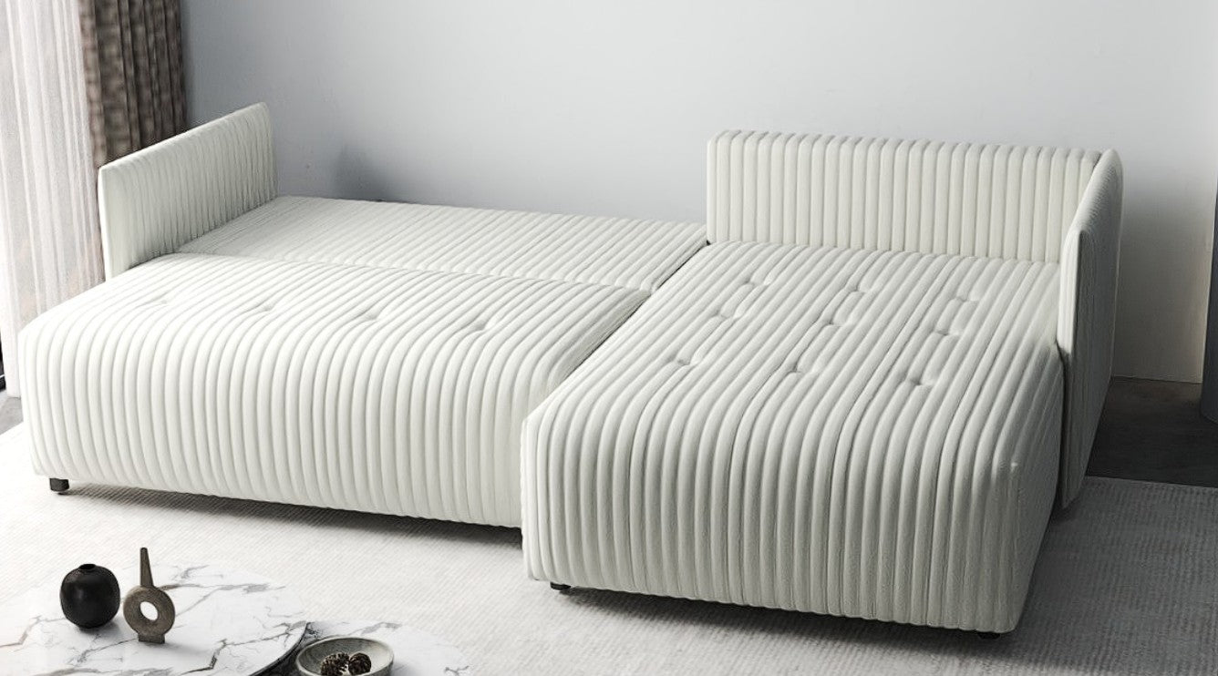 Colțar extensibil dumonde cu ladă de depozitare si sezut confortabil din spuma HR, Malta Ambience White II 235x185 cm Fabrica