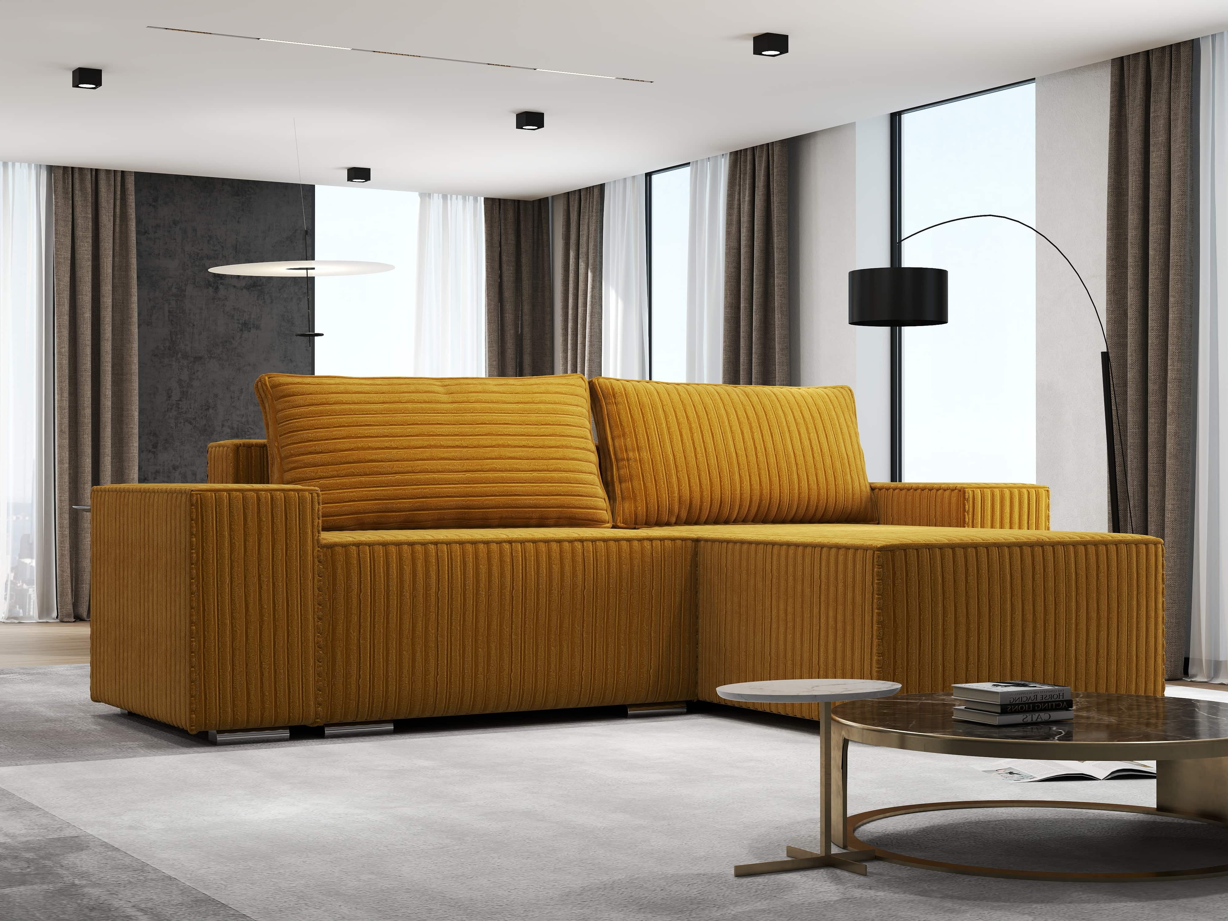 Colțar extensibil dumonde cu ladă de depozitare si sezut confortabil din spuma HR, Dream Ambience Mustar 290x185 cm II Fabrica