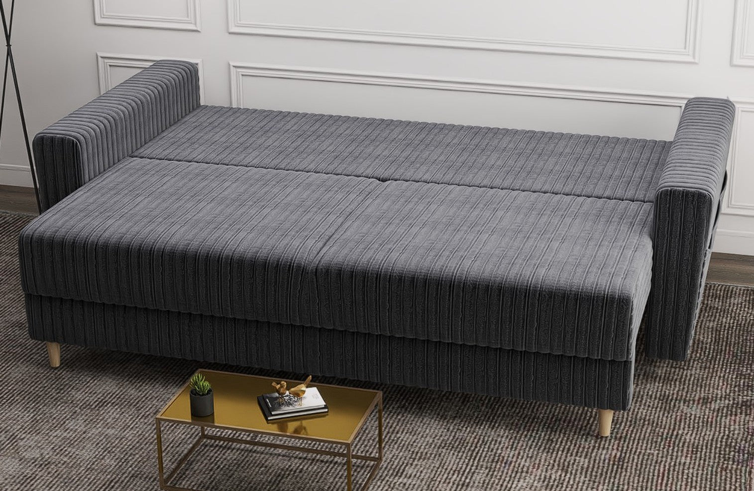 Canapea extensibilă dumonde cu ladă de depozitare si sezut confortabil din spuma HR, Summer Ambience Gri 225x100 cm fabrica