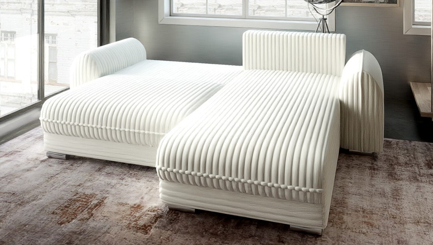 Colțar extensibil dumonde cu ladă de depozitare si sezut confortabil din spuma HR, Denver Ambience Ivory 275x185 cm II Fabrica