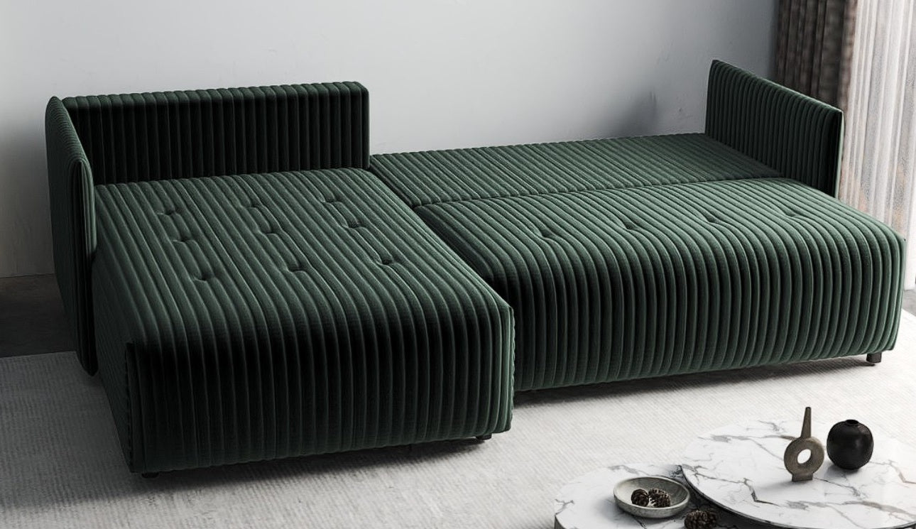 Colțar extensibil dumonde cu ladă de depozitare si sezut confortabil din spuma HR, Malta Ambience Verde II 235x185 cm Fabrica