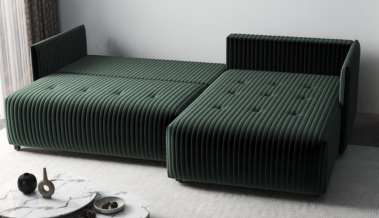 Colțar extensibil dumonde cu ladă de depozitare si sezut confortabil din spuma HR, Malta Ambience Verde 235x185 cm Fabrica