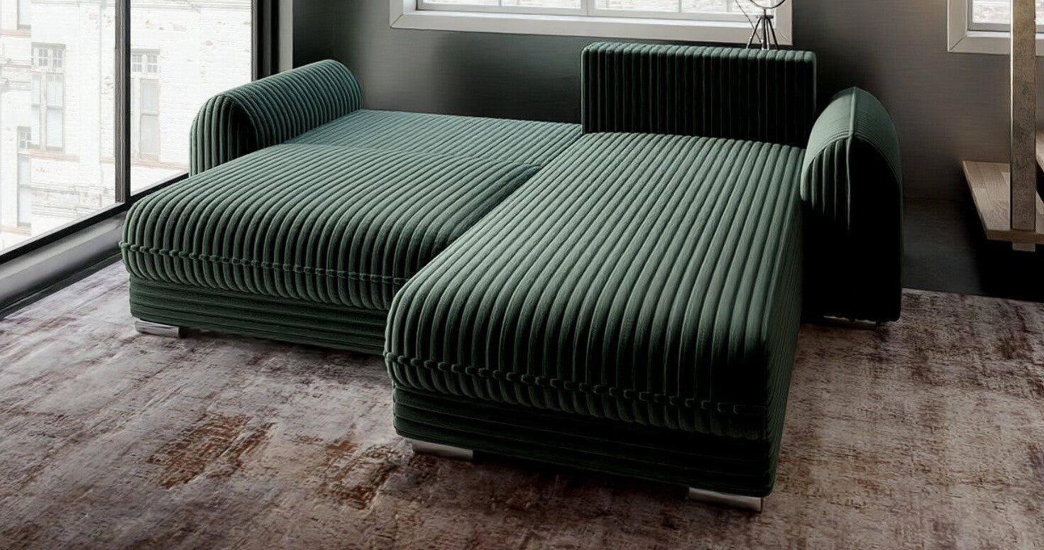 Colțar extensibil dumonde cu ladă de depozitare si sezut confortabil din spuma HR, Denver Ambience Verde 275x185 cm II Fabrica