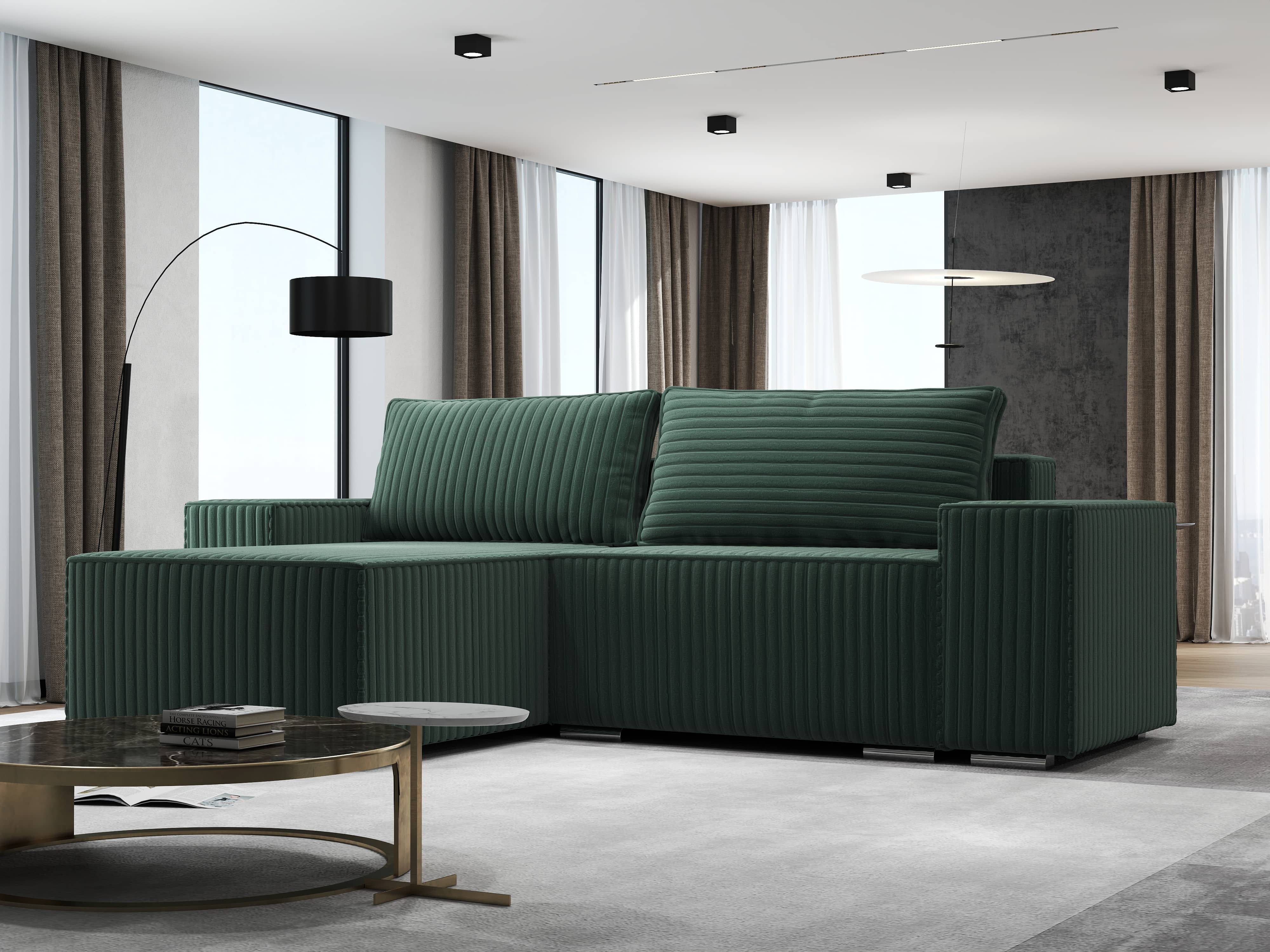 Colțar extensibil dumonde cu ladă de depozitare si sezut confortabil din spuma HR, Dream Ambience Verde 290x185 cm Fabrica