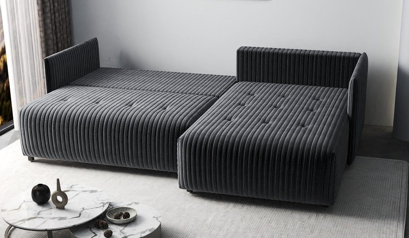 Colțar extensibil dumonde cu ladă de depozitare si sezut confortabil din spuma HR, Malta Ambience Grey 235x185 cm Fabrica