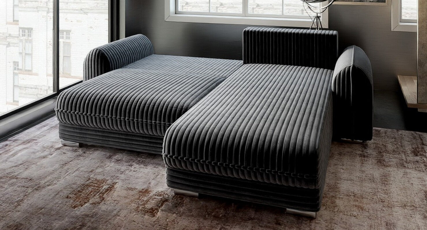 Colțar extensibil dumonde cu ladă de depozitare si sezut confortabil din spuma HR, Denver Ambience Gri 275x185 cm II Fabrica