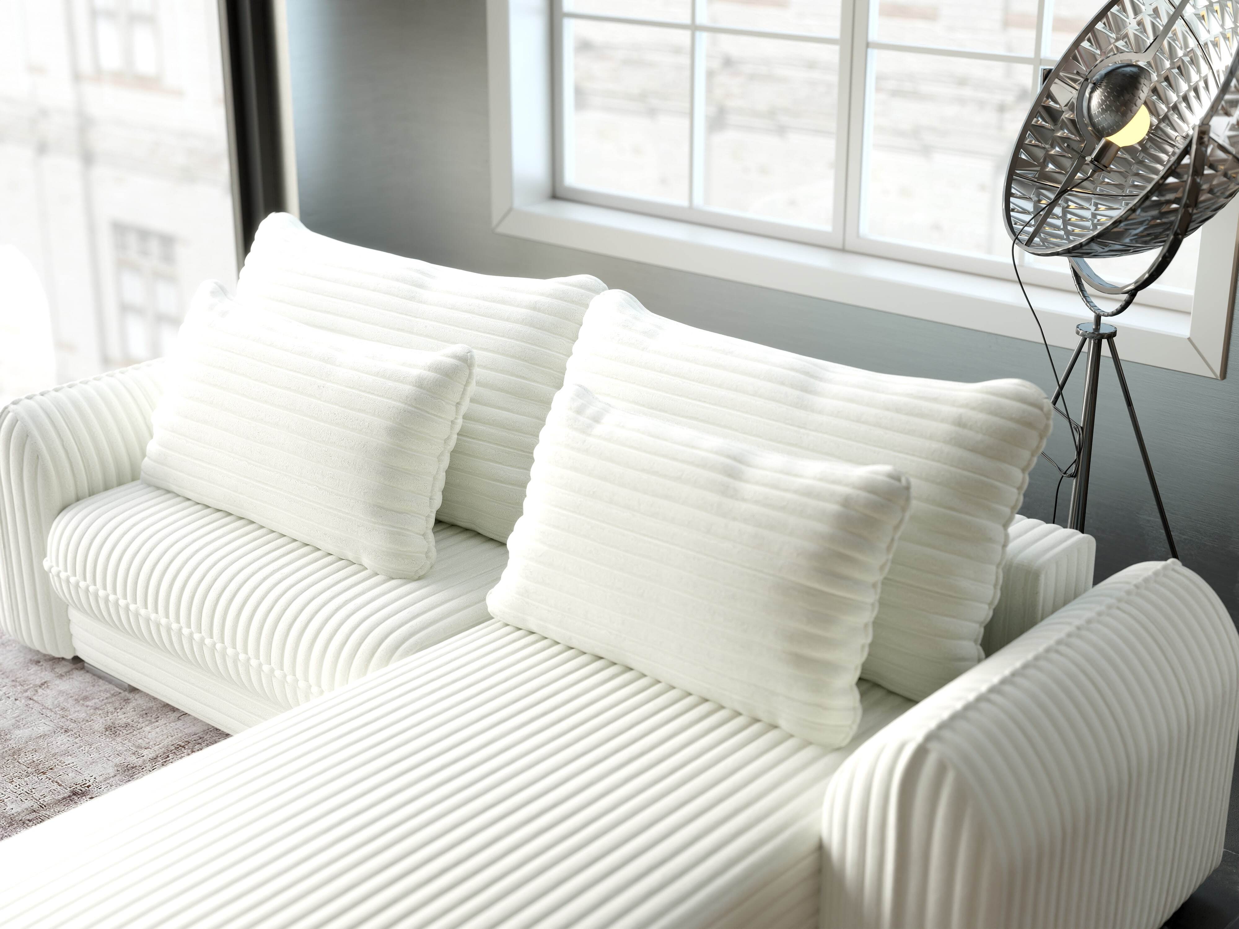 Colțar extensibil dumonde cu ladă de depozitare si sezut confortabil din spuma HR, Denver Ambience Ivory 275x185 cm II Fabrica