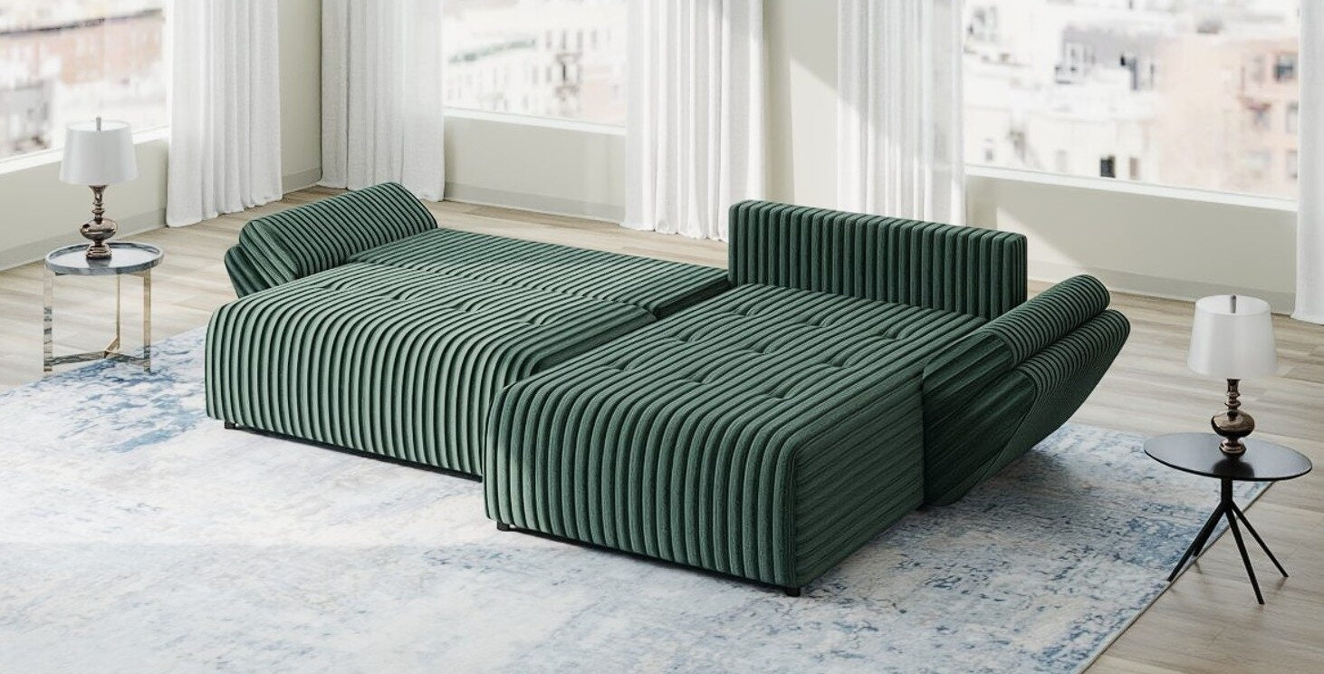 Colțar extensibil dumonde cu ladă de depozitare si sezut confortabil din spuma HR, Berlin Ambience Verde 280x185 cm